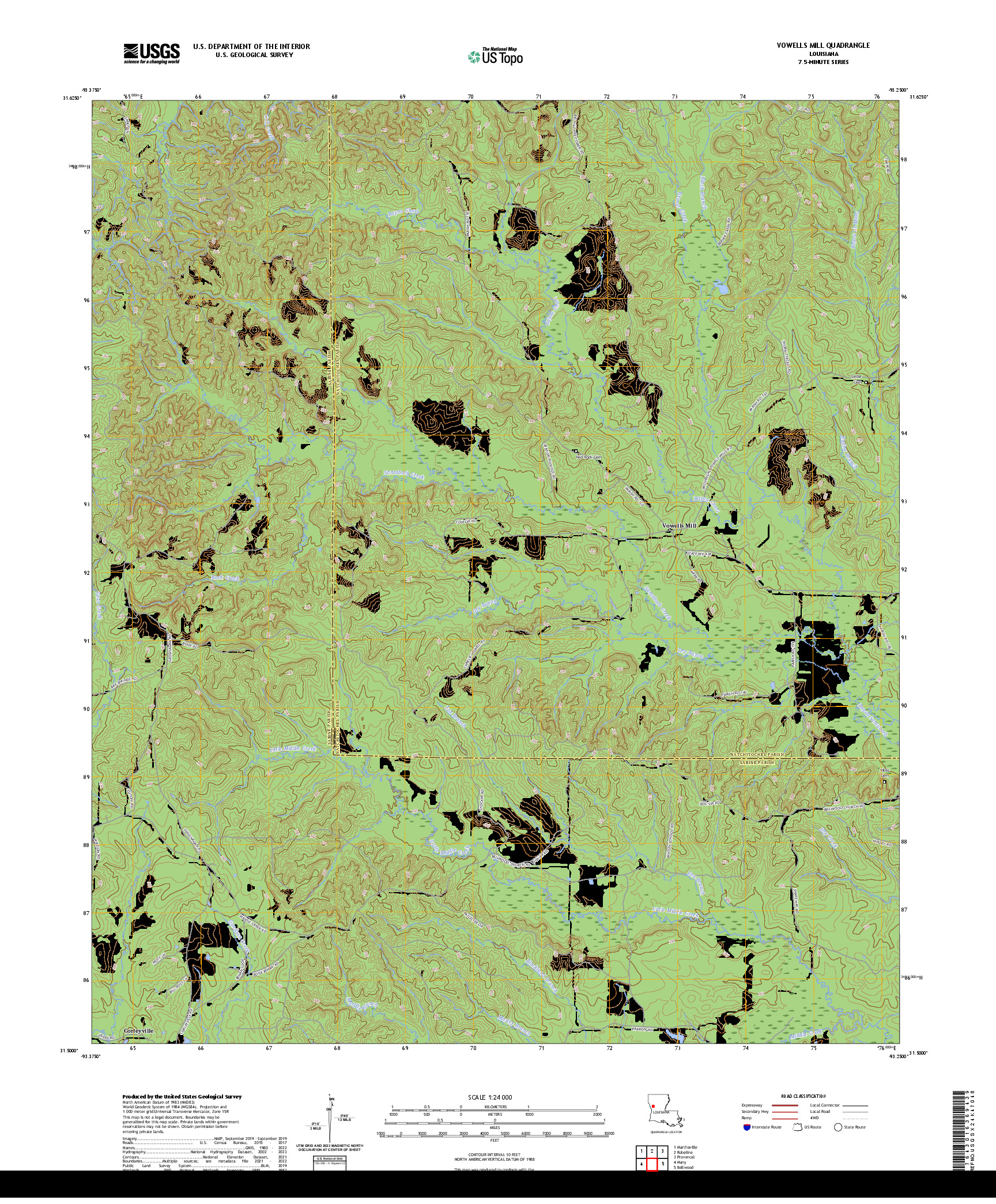 US TOPO 7.5-MINUTE MAP FOR VOWELLS MILL, LA