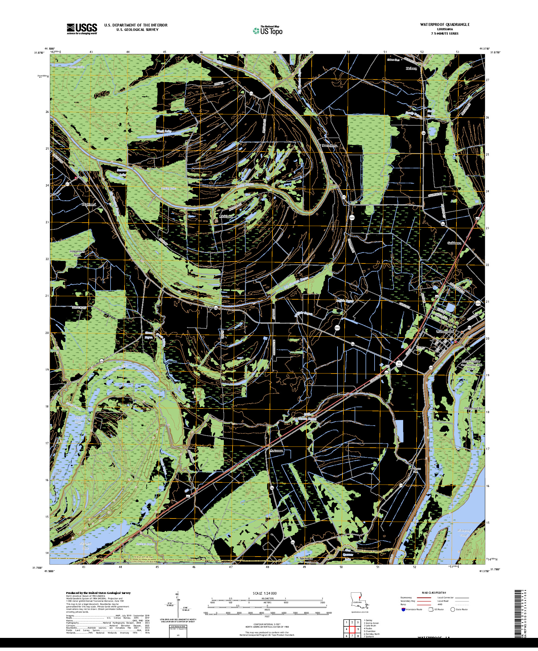 US TOPO 7.5-MINUTE MAP FOR WATERPROOF, LA