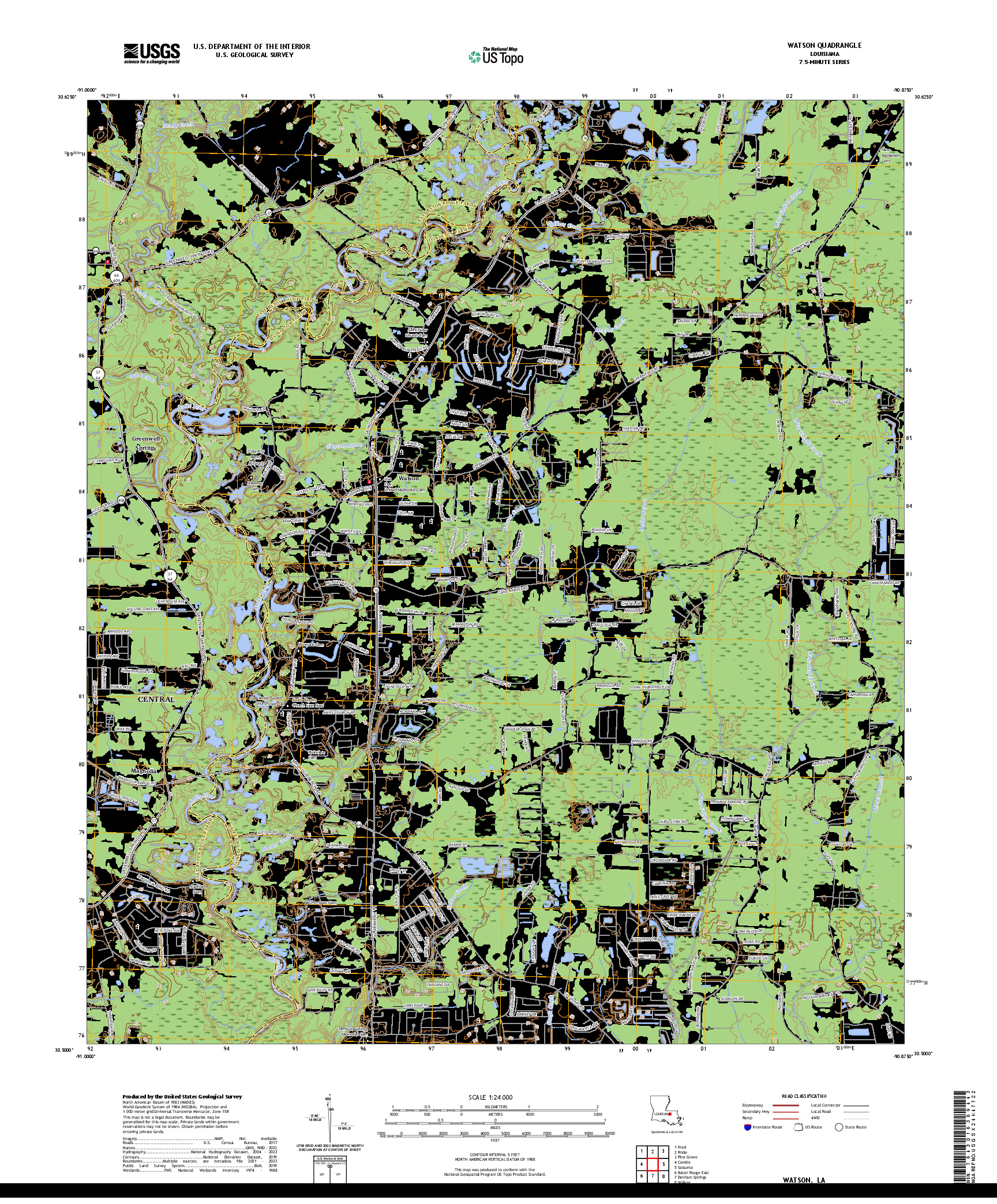 US TOPO 7.5-MINUTE MAP FOR WATSON, LA