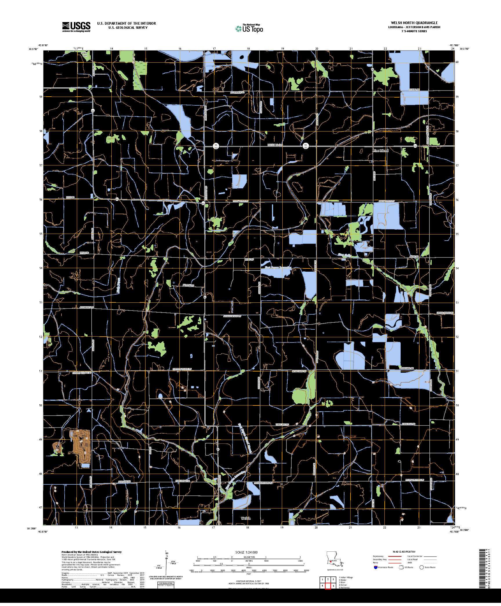 US TOPO 7.5-MINUTE MAP FOR WELSH NORTH, LA