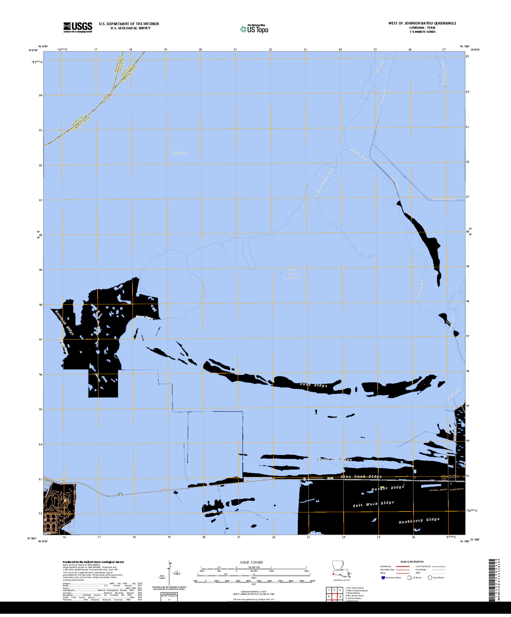 US TOPO 7.5-MINUTE MAP FOR WEST OF JOHNSON BAYOU, LA,TX