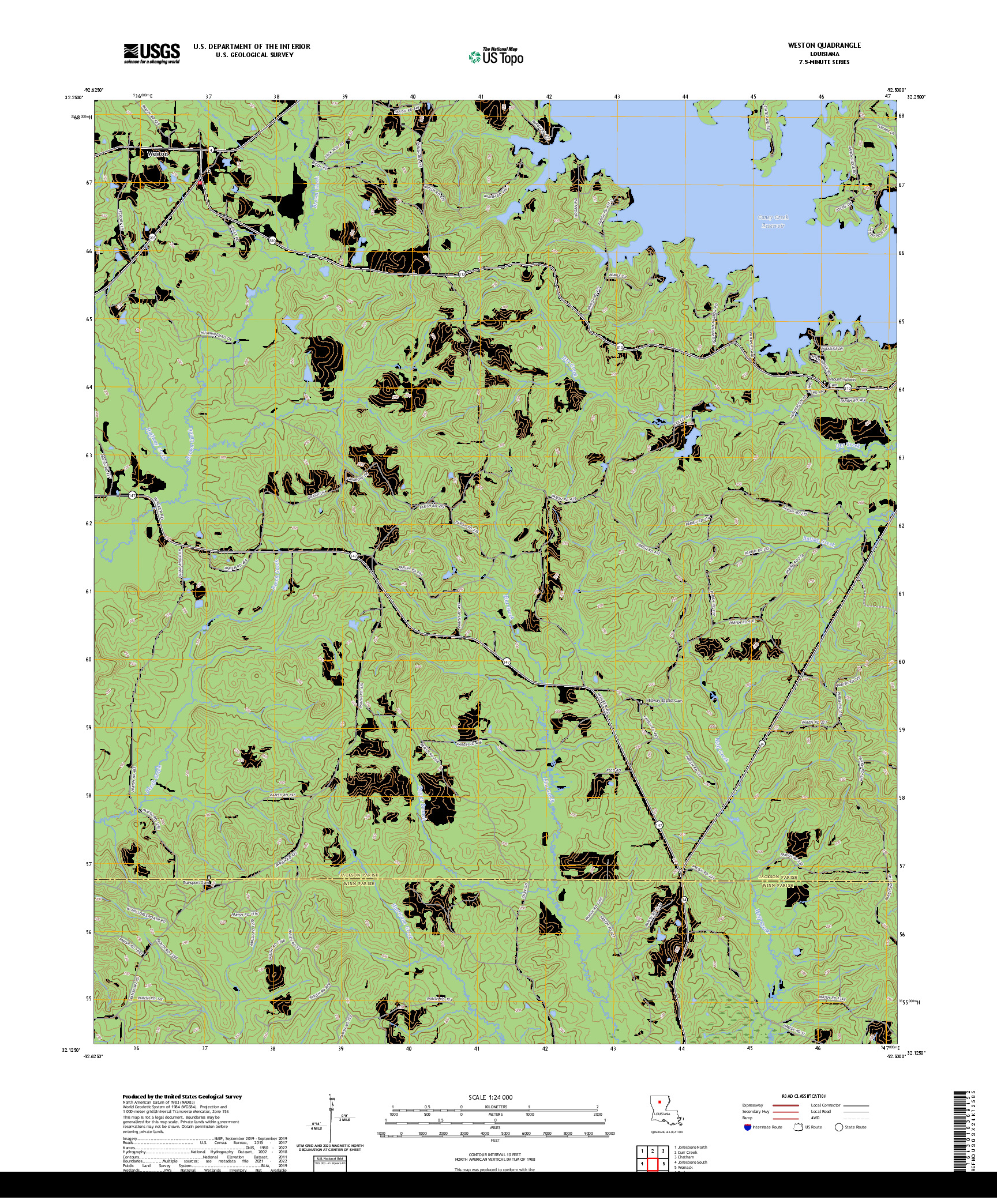 US TOPO 7.5-MINUTE MAP FOR WESTON, LA