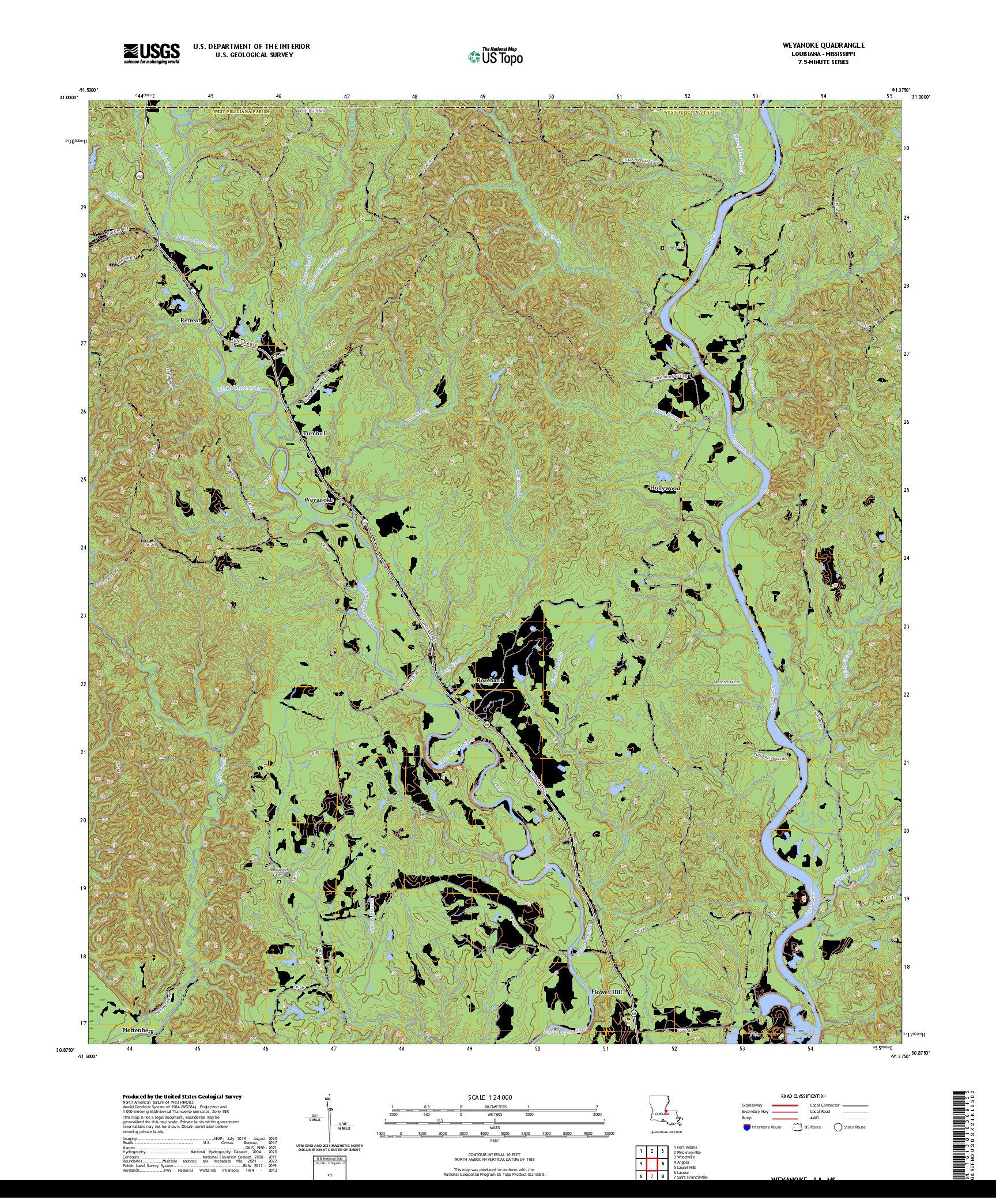 US TOPO 7.5-MINUTE MAP FOR WEYANOKE, LA,MS