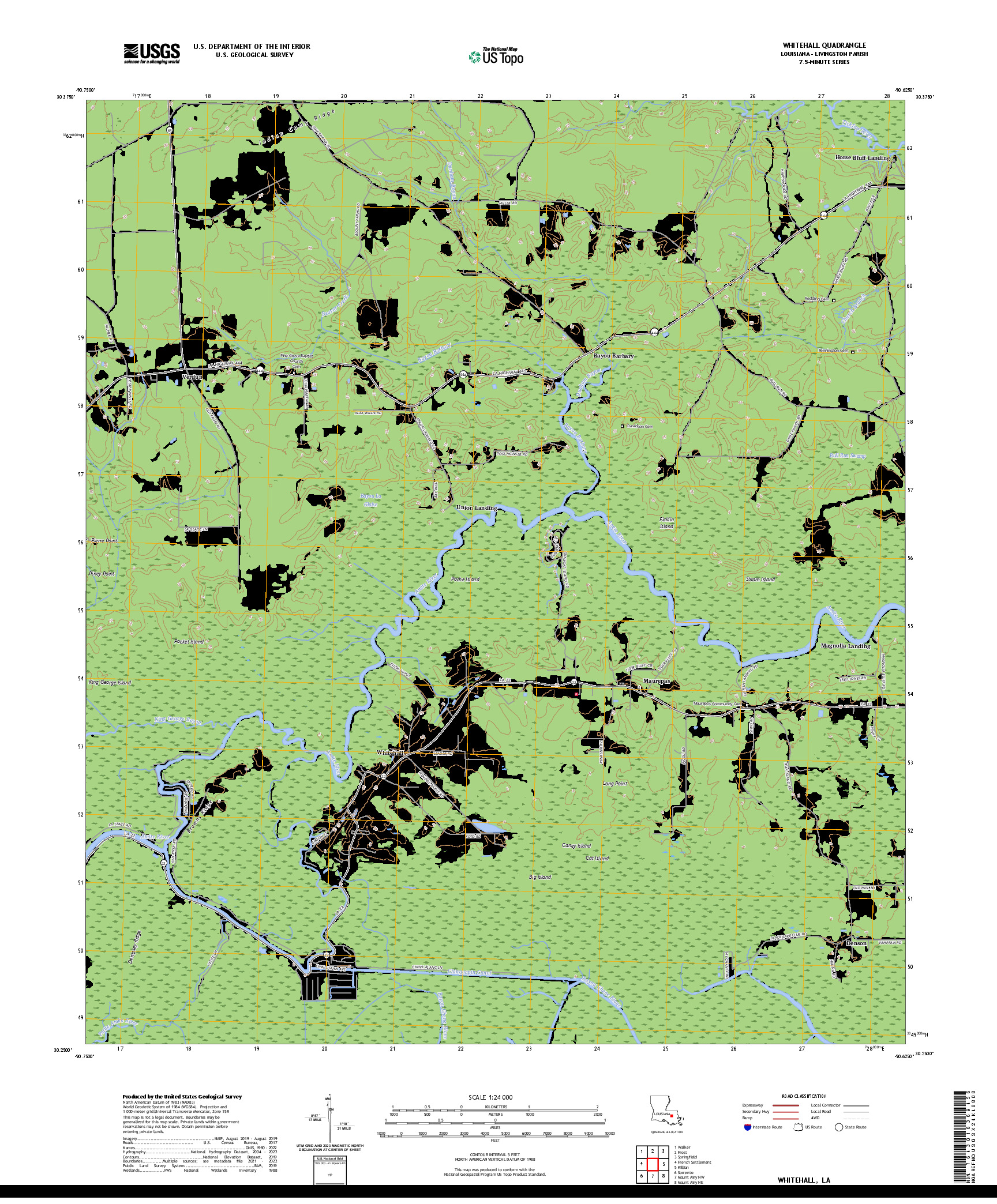 US TOPO 7.5-MINUTE MAP FOR WHITEHALL, LA