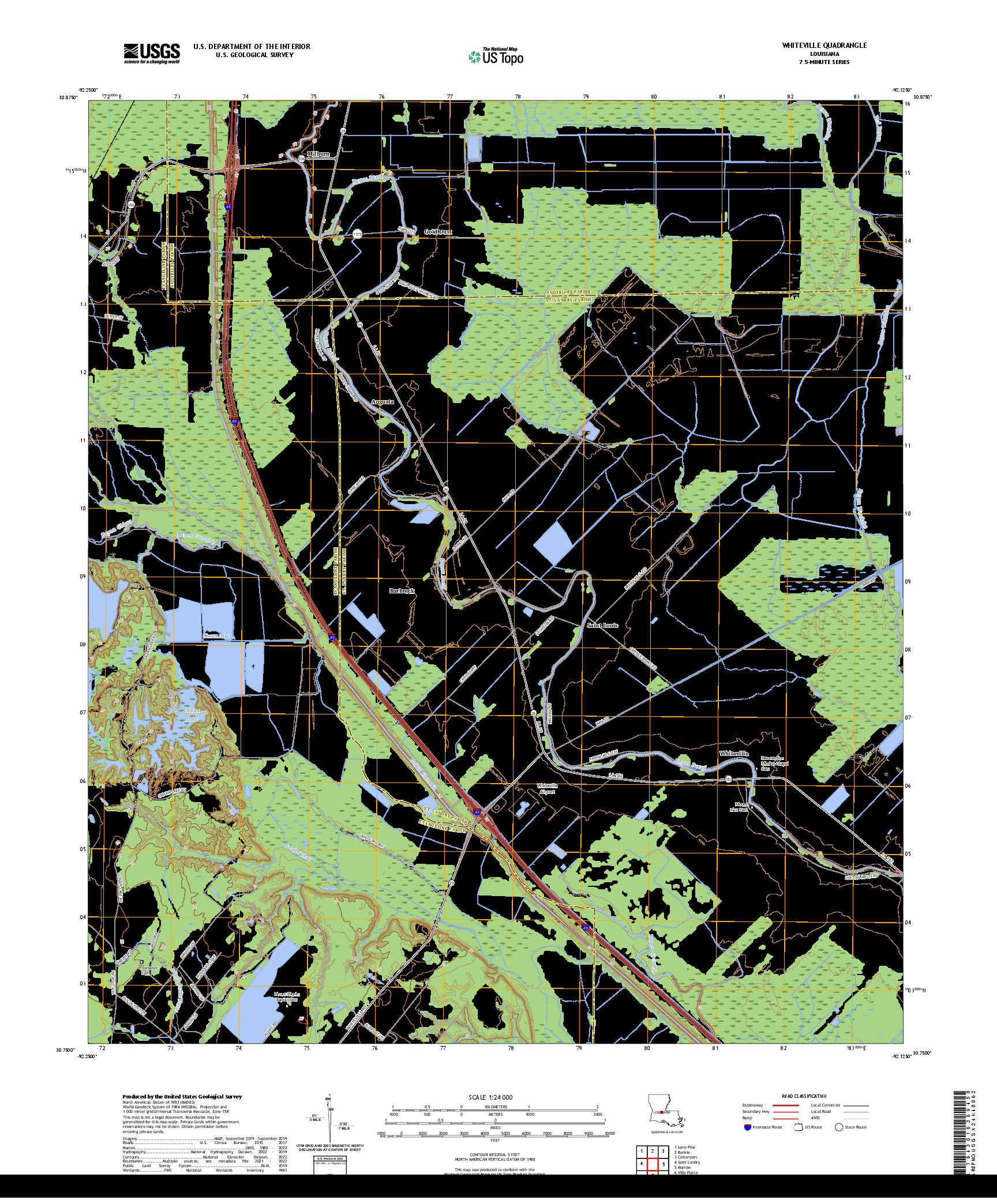 US TOPO 7.5-MINUTE MAP FOR WHITEVILLE, LA
