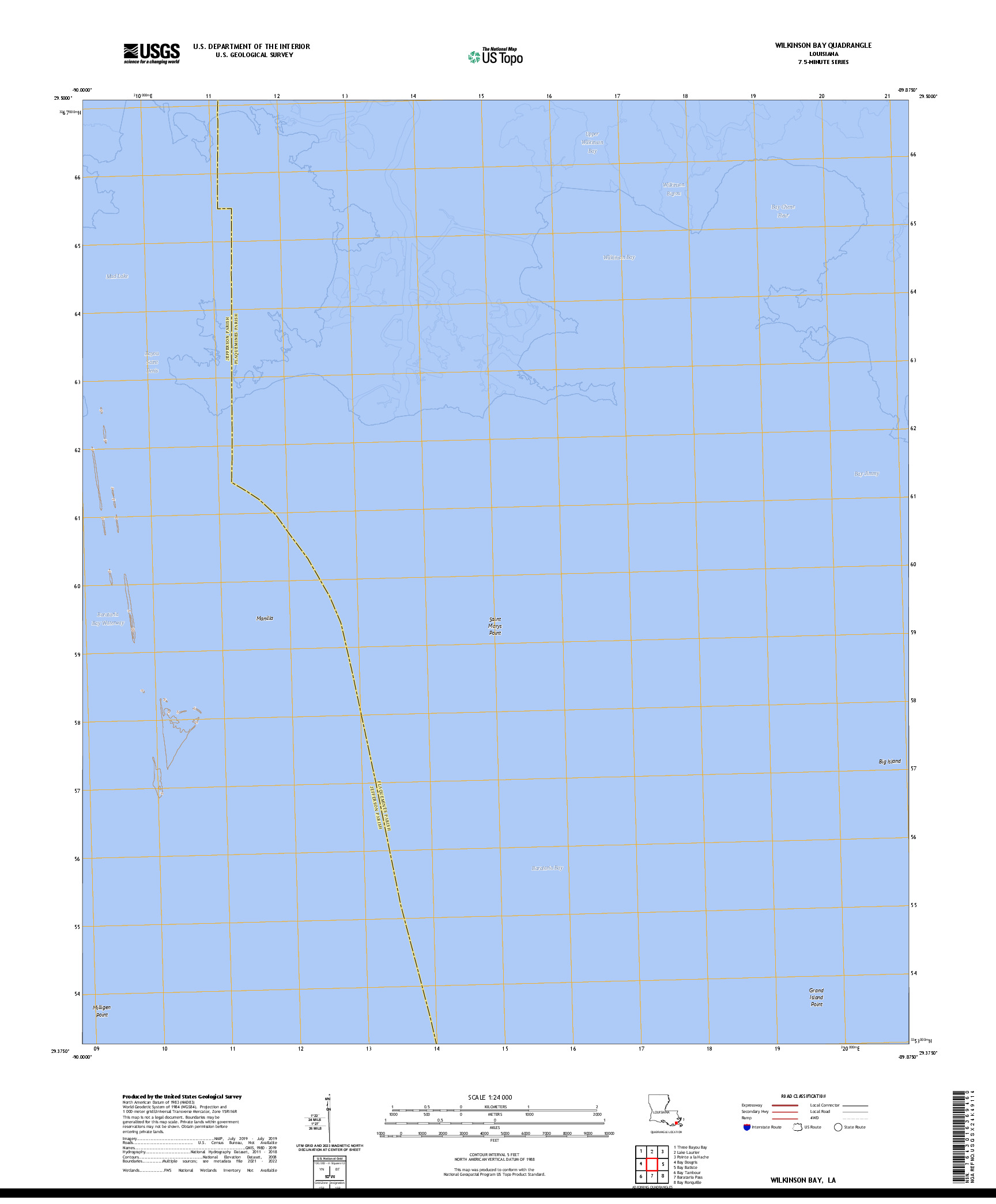 US TOPO 7.5-MINUTE MAP FOR WILKINSON BAY, LA