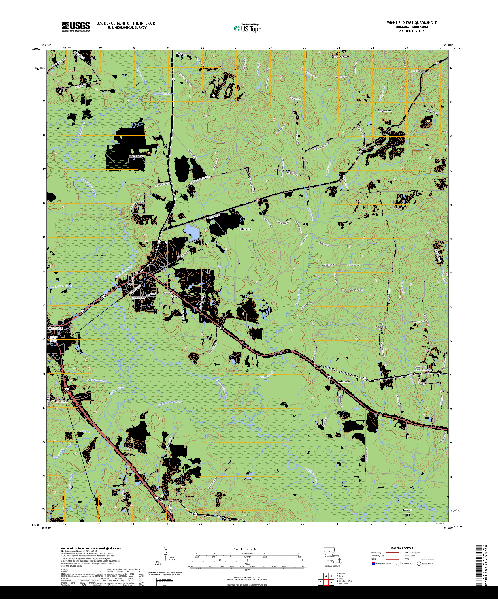US TOPO 7.5-MINUTE MAP FOR WINNFIELD EAST, LA