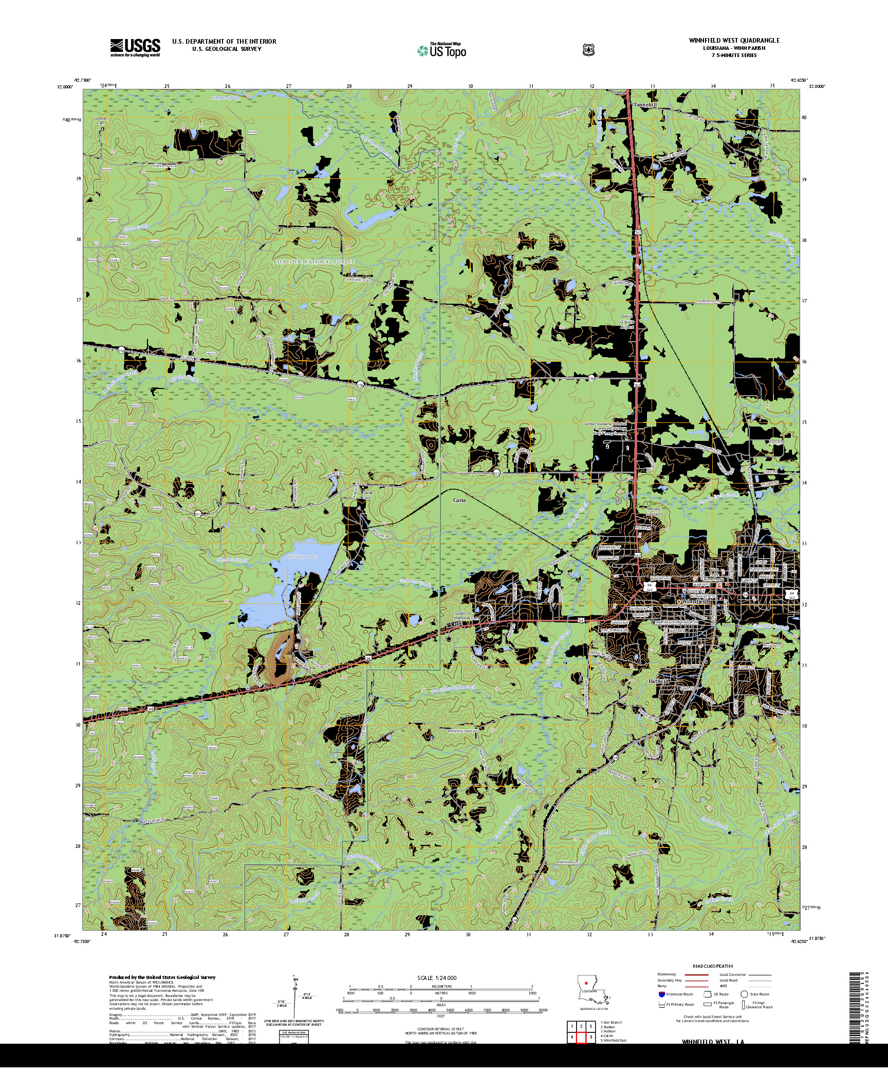 US TOPO 7.5-MINUTE MAP FOR WINNFIELD WEST, LA