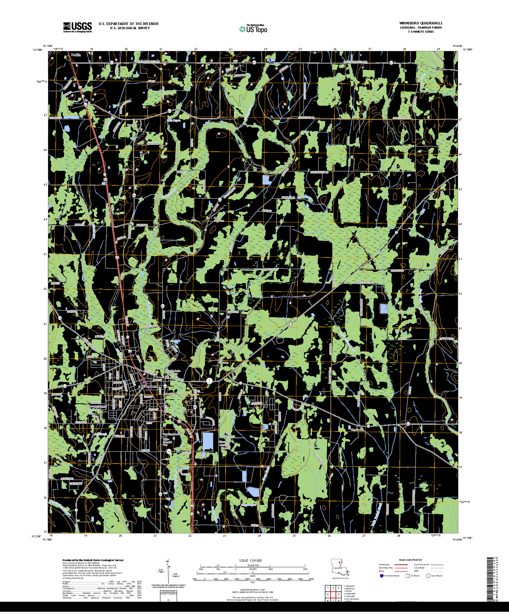 US TOPO 7.5-MINUTE MAP FOR WINNSBORO, LA