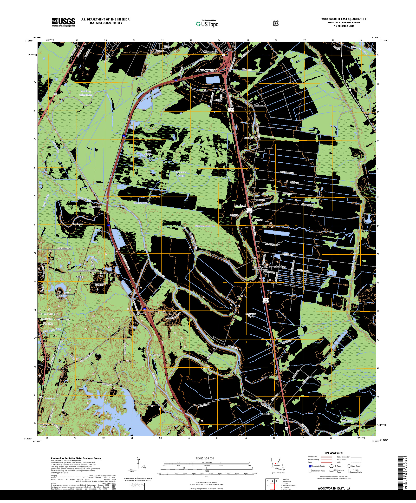 US TOPO 7.5-MINUTE MAP FOR WOODWORTH EAST, LA