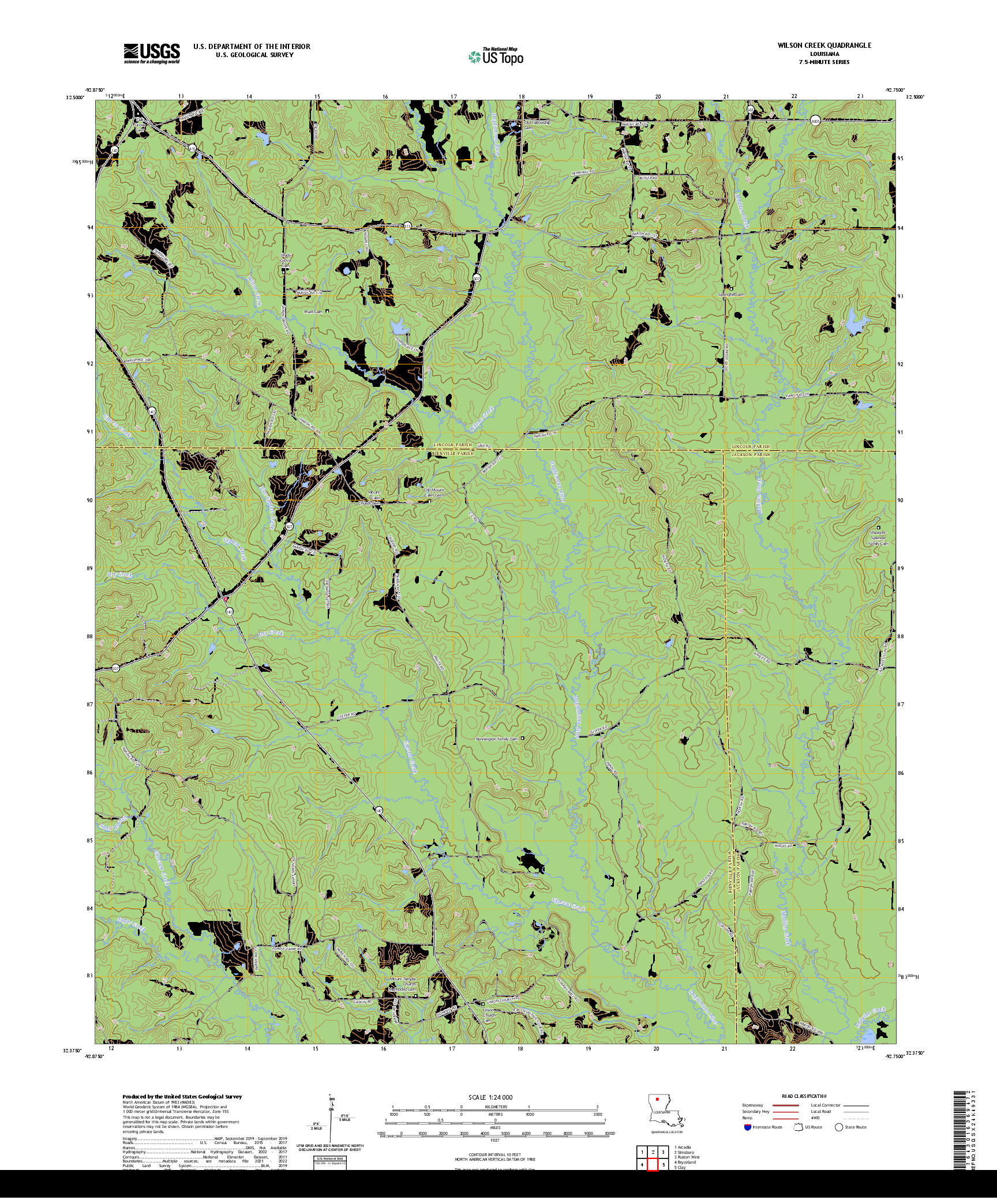 US TOPO 7.5-MINUTE MAP FOR WILSON CREEK, LA