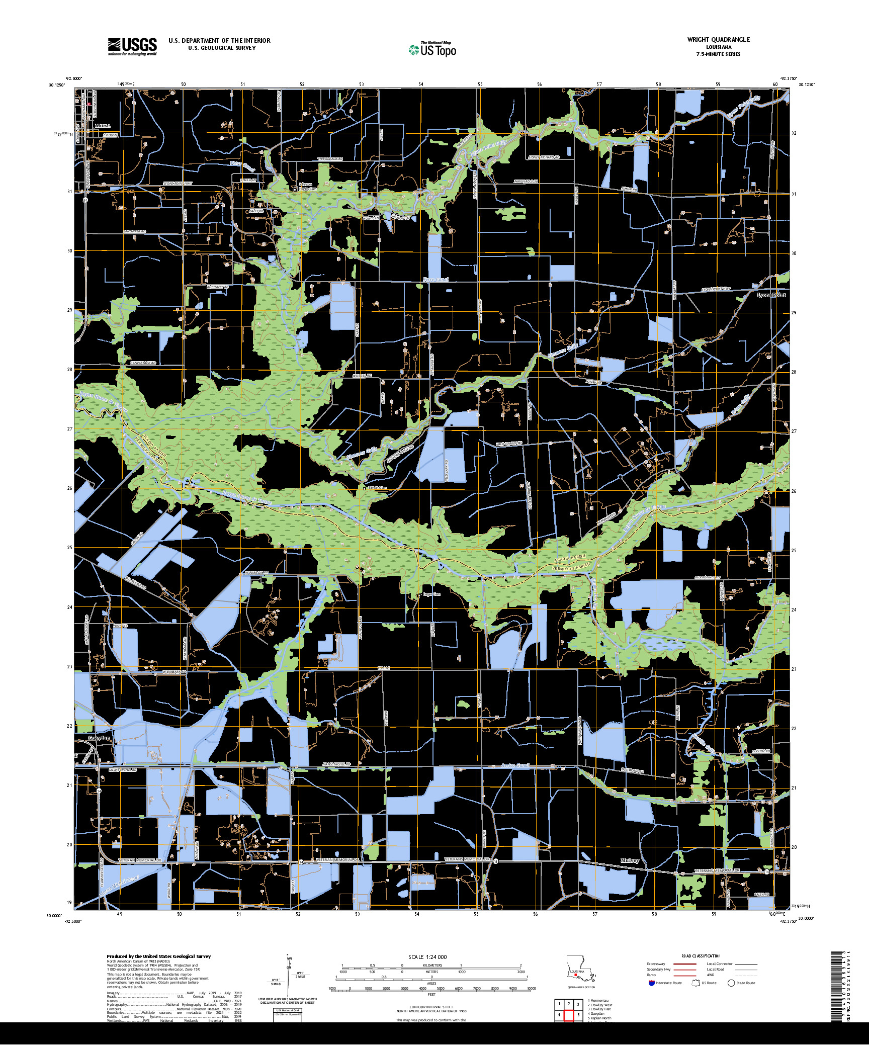 US TOPO 7.5-MINUTE MAP FOR WRIGHT, LA