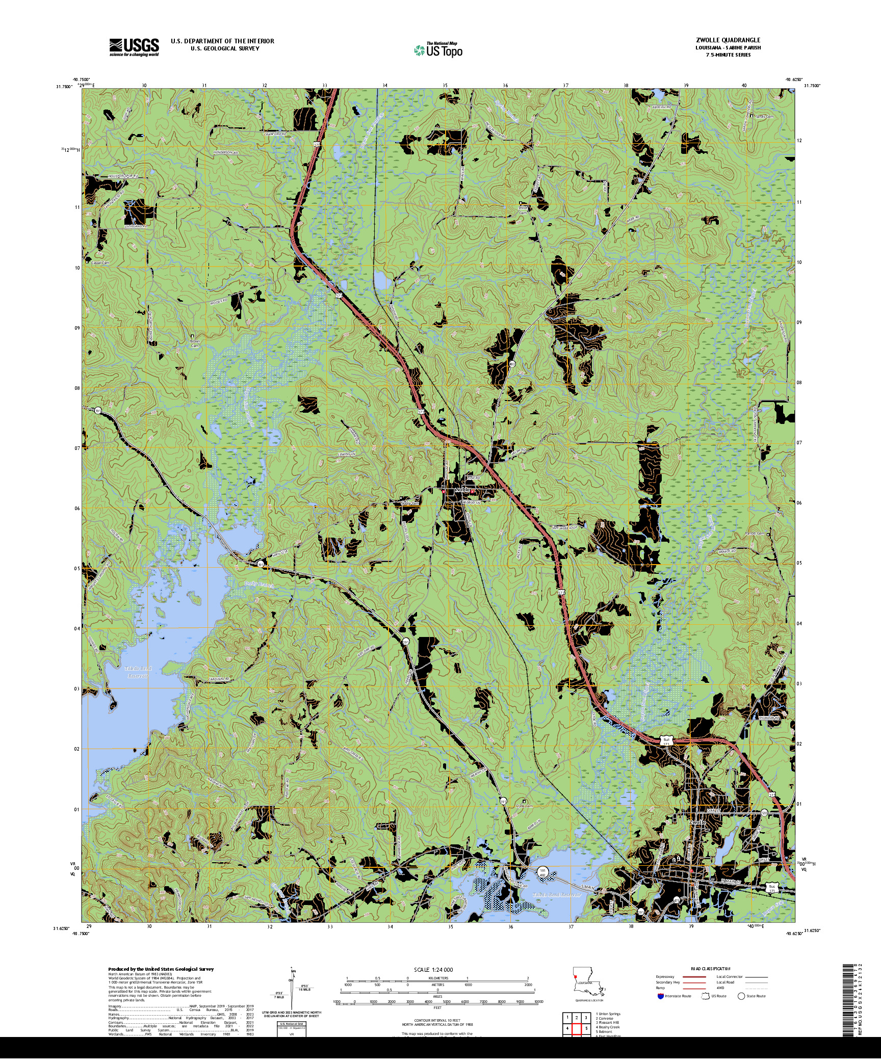 US TOPO 7.5-MINUTE MAP FOR ZWOLLE, LA