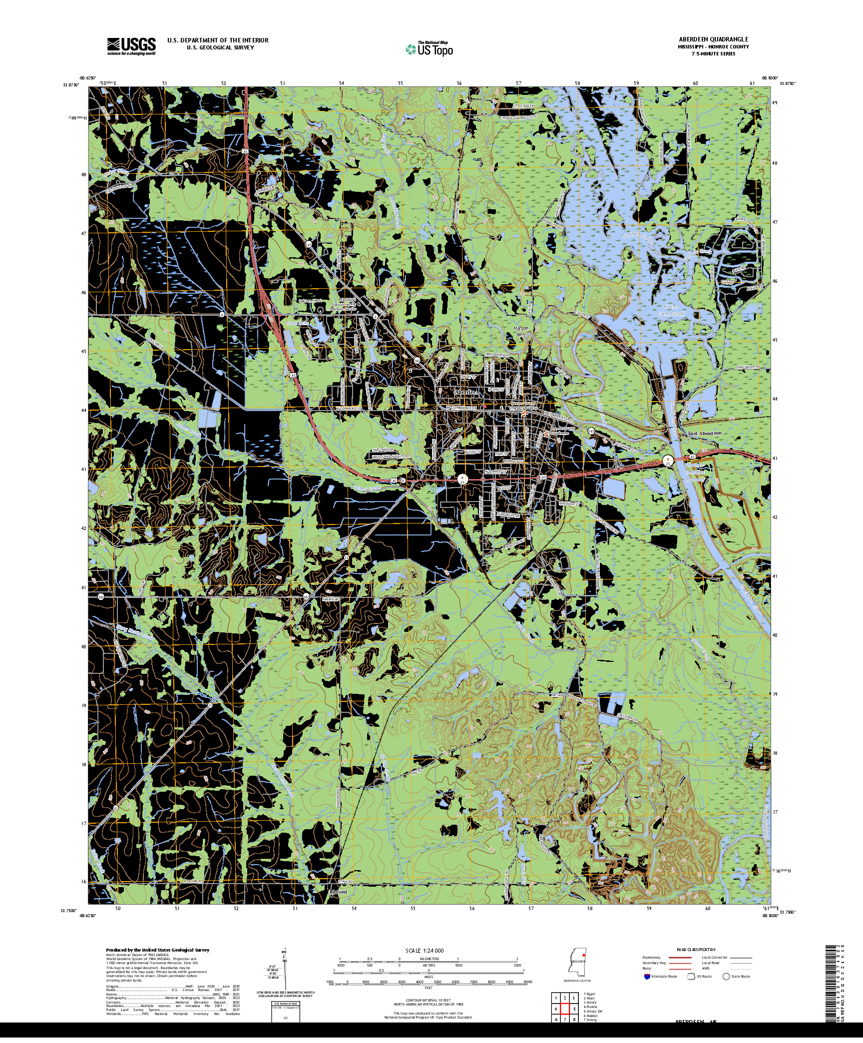 US TOPO 7.5-MINUTE MAP FOR ABERDEEN, MS