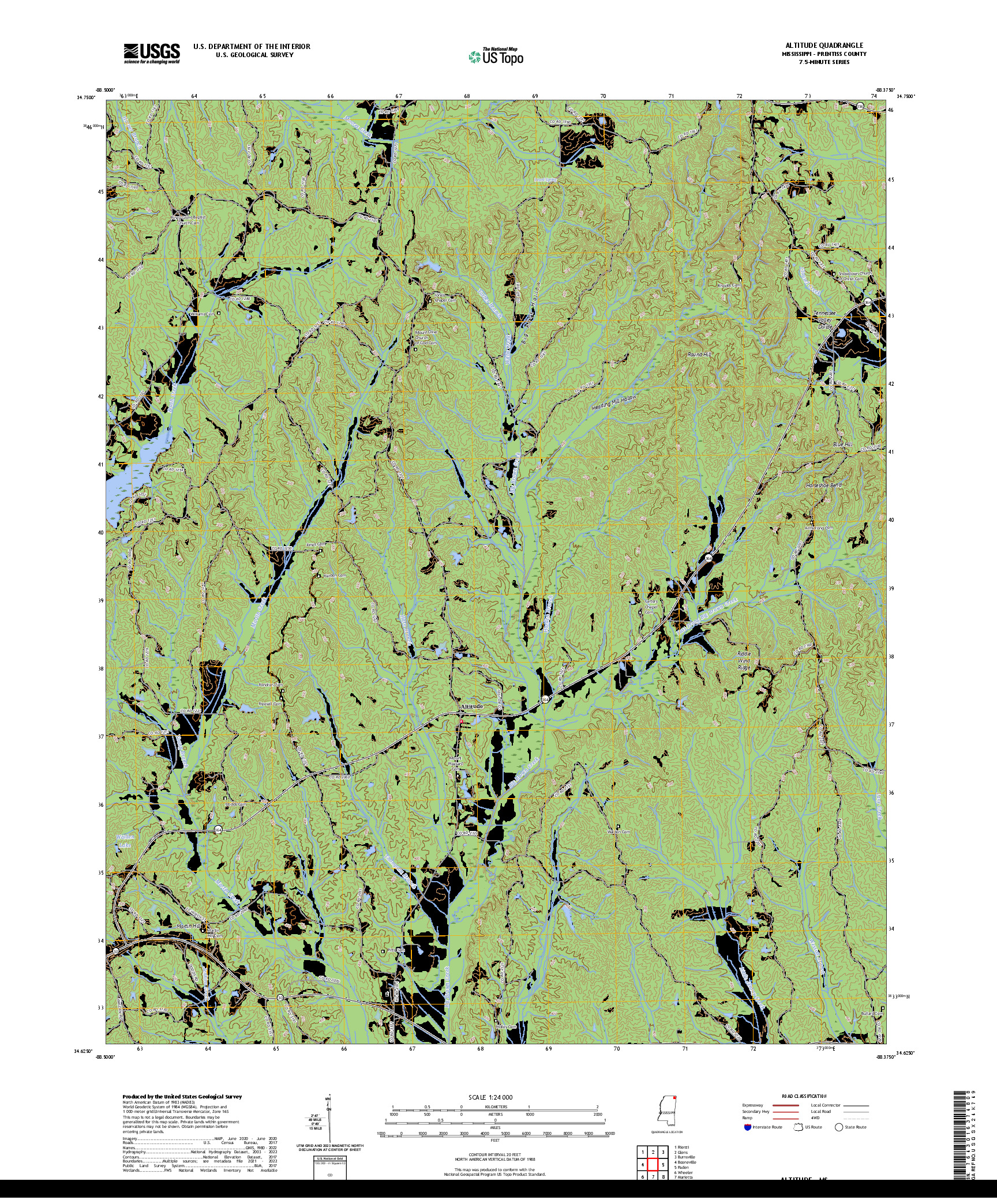 US TOPO 7.5-MINUTE MAP FOR ALTITUDE, MS
