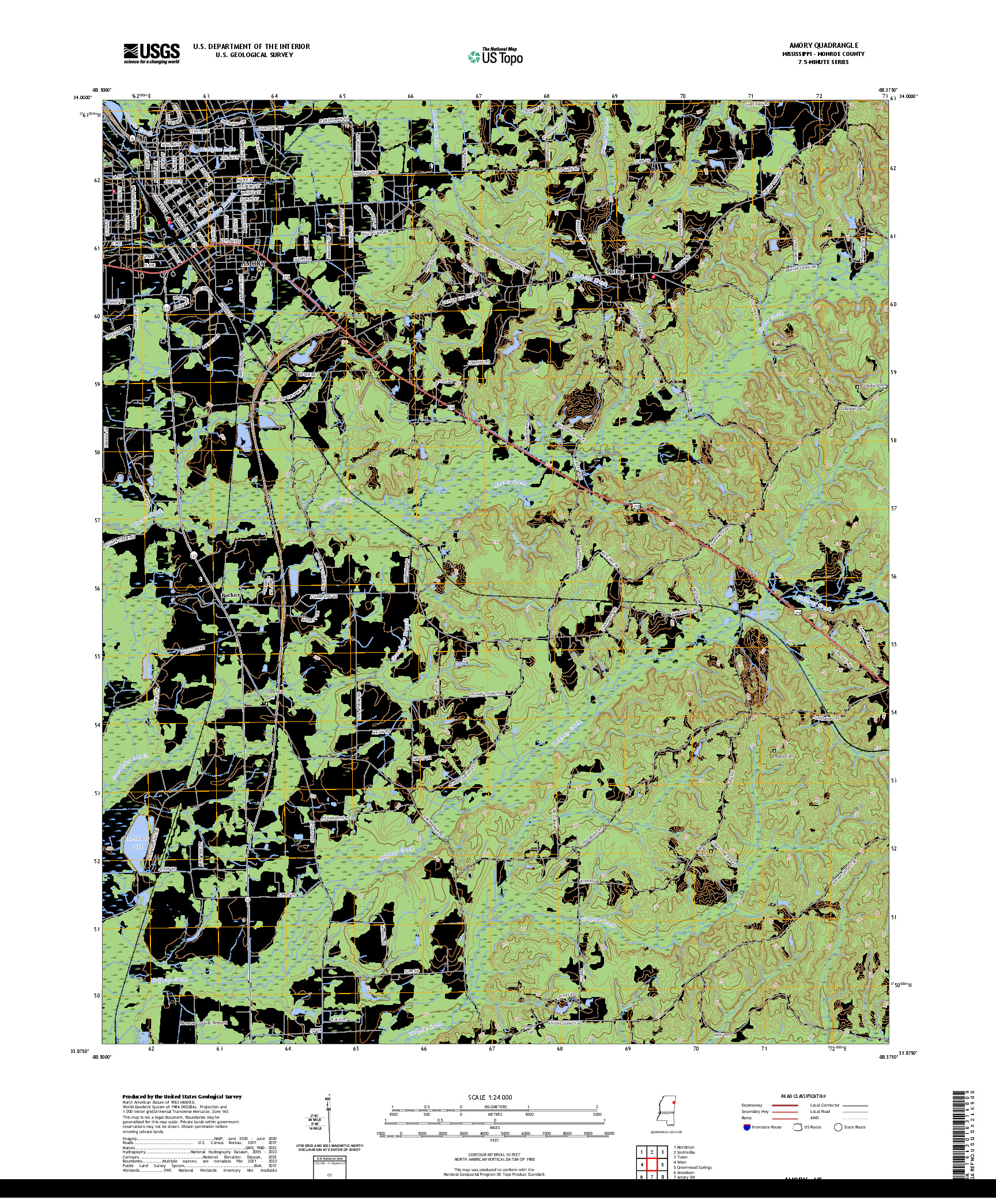 US TOPO 7.5-MINUTE MAP FOR AMORY, MS