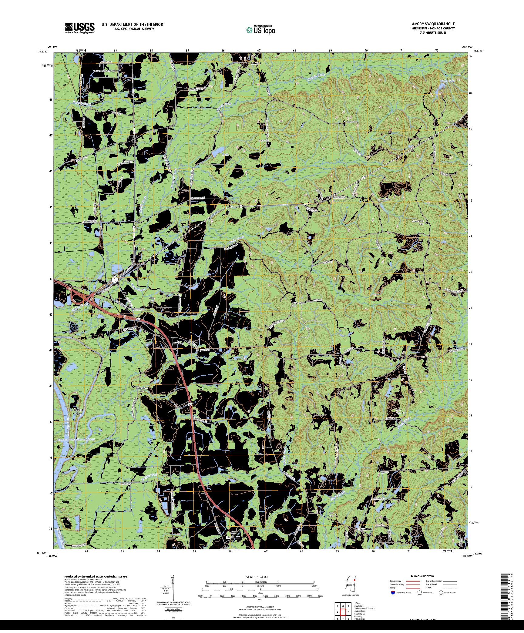 US TOPO 7.5-MINUTE MAP FOR AMORY SW, MS