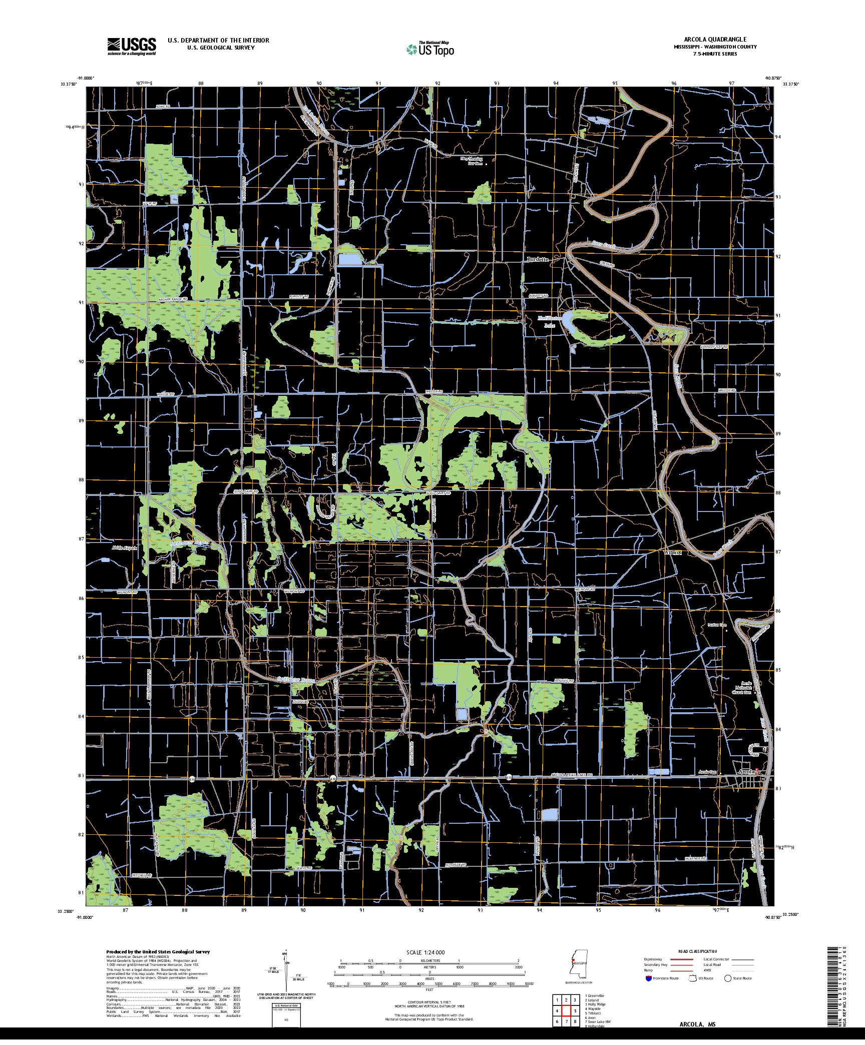 US TOPO 7.5-MINUTE MAP FOR ARCOLA, MS