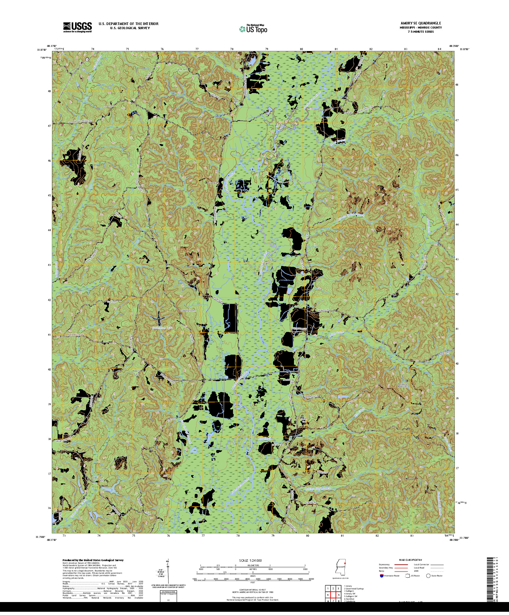 US TOPO 7.5-MINUTE MAP FOR AMORY SE, MS