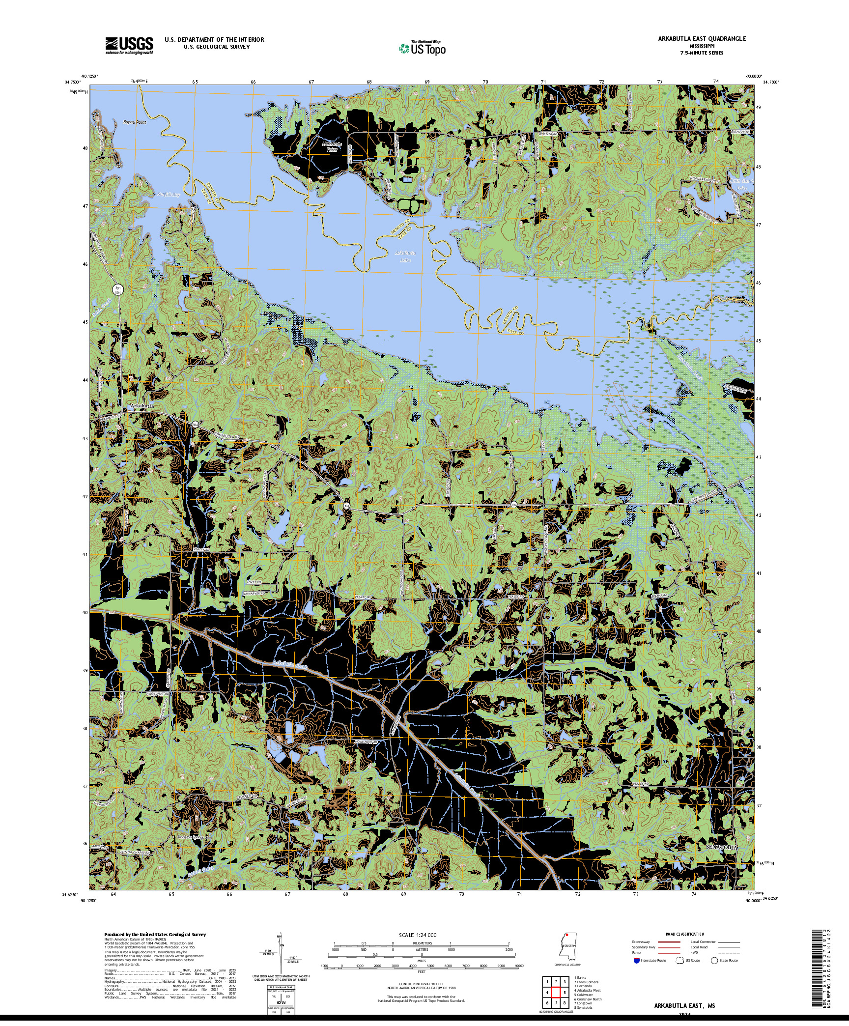 US TOPO 7.5-MINUTE MAP FOR ARKABUTLA EAST, MS