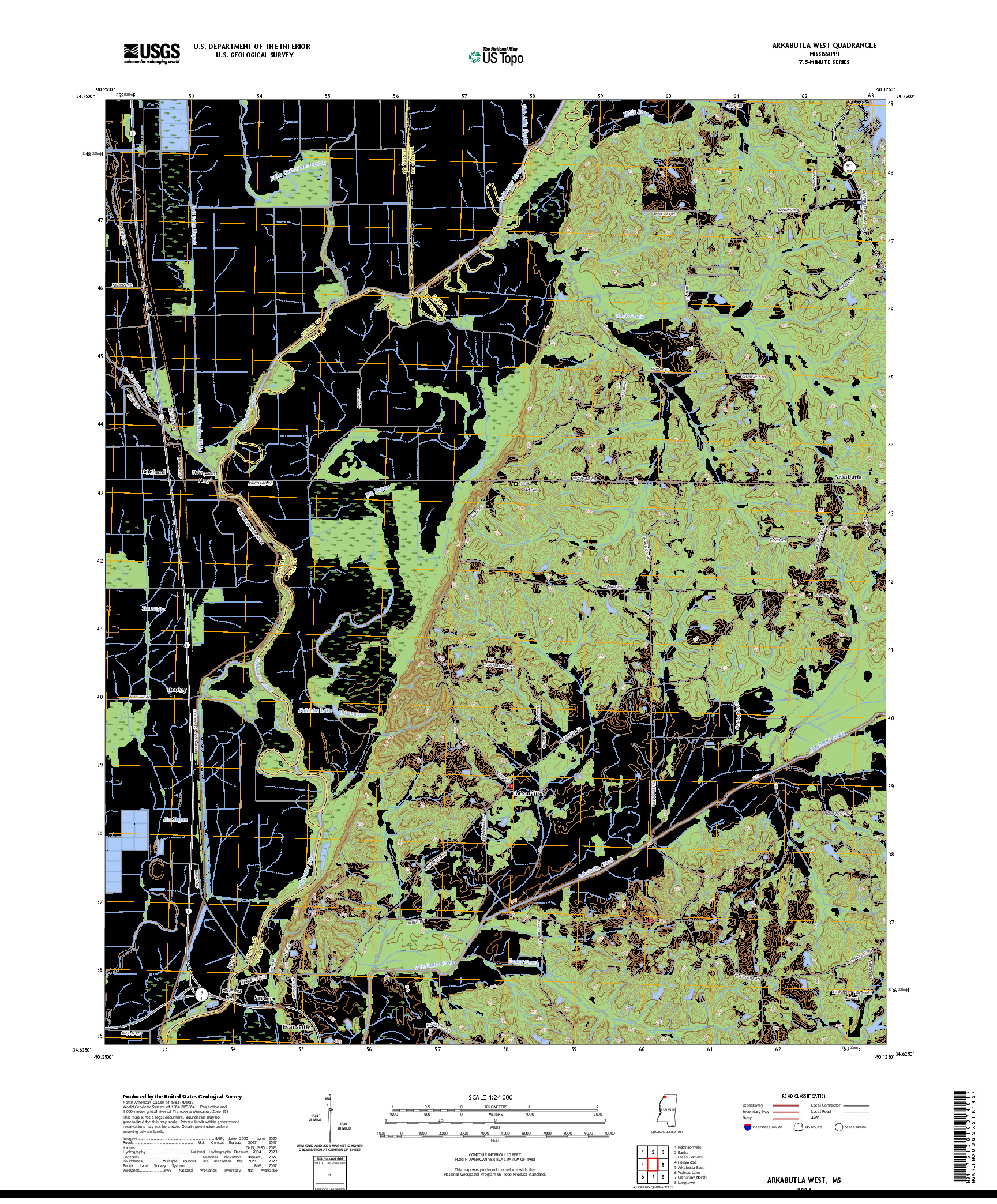 US TOPO 7.5-MINUTE MAP FOR ARKABUTLA WEST, MS