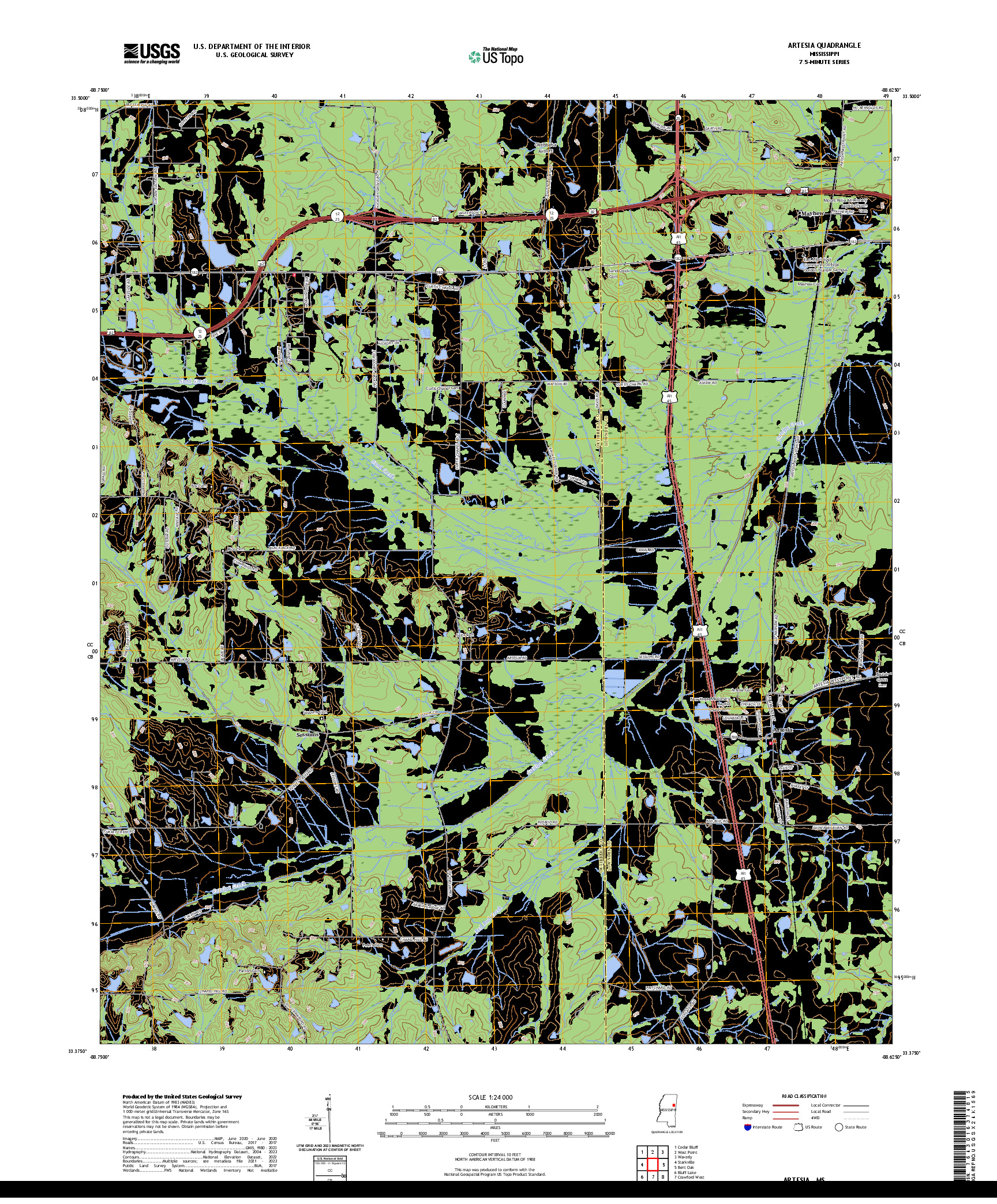 US TOPO 7.5-MINUTE MAP FOR ARTESIA, MS
