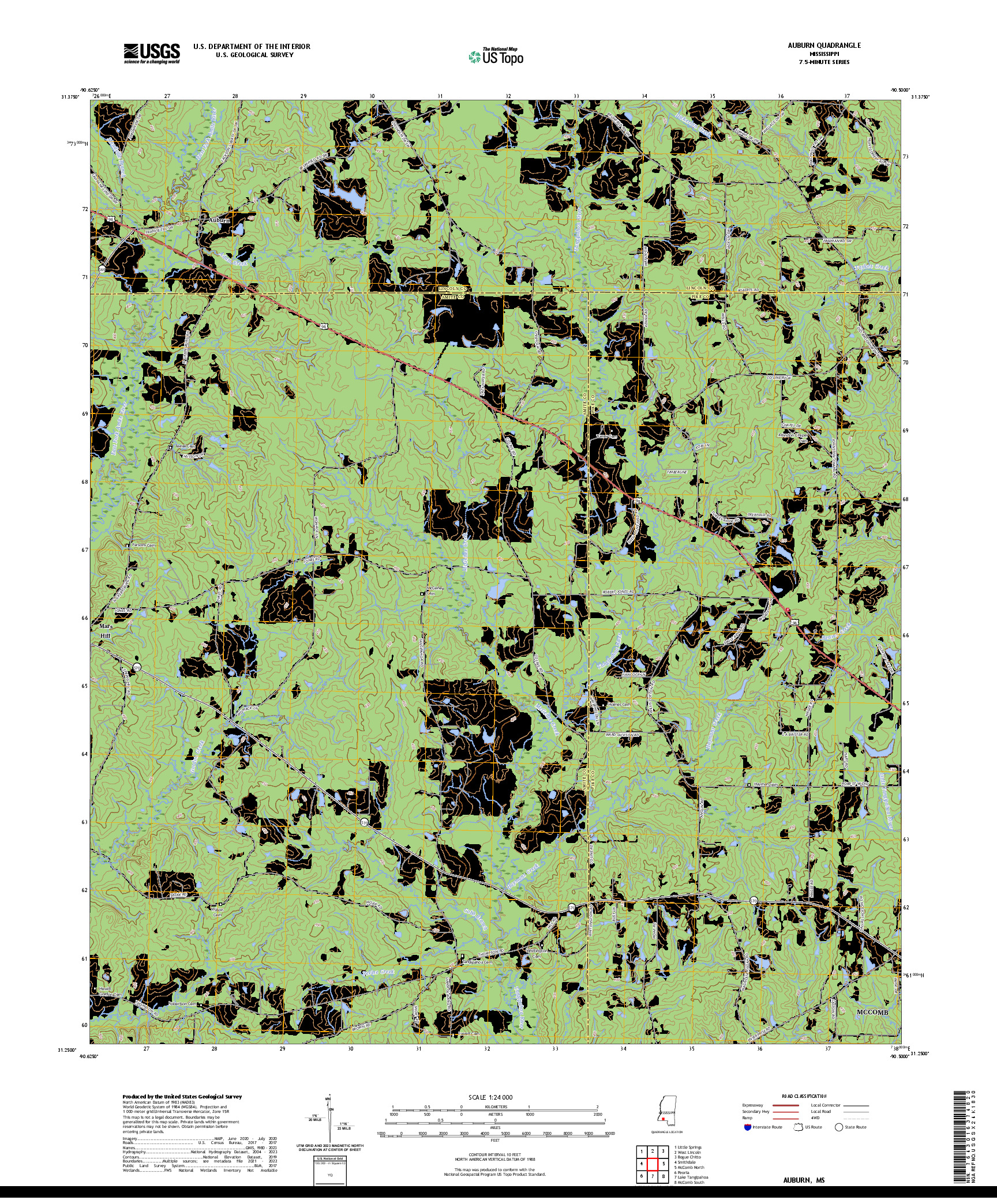 US TOPO 7.5-MINUTE MAP FOR AUBURN, MS