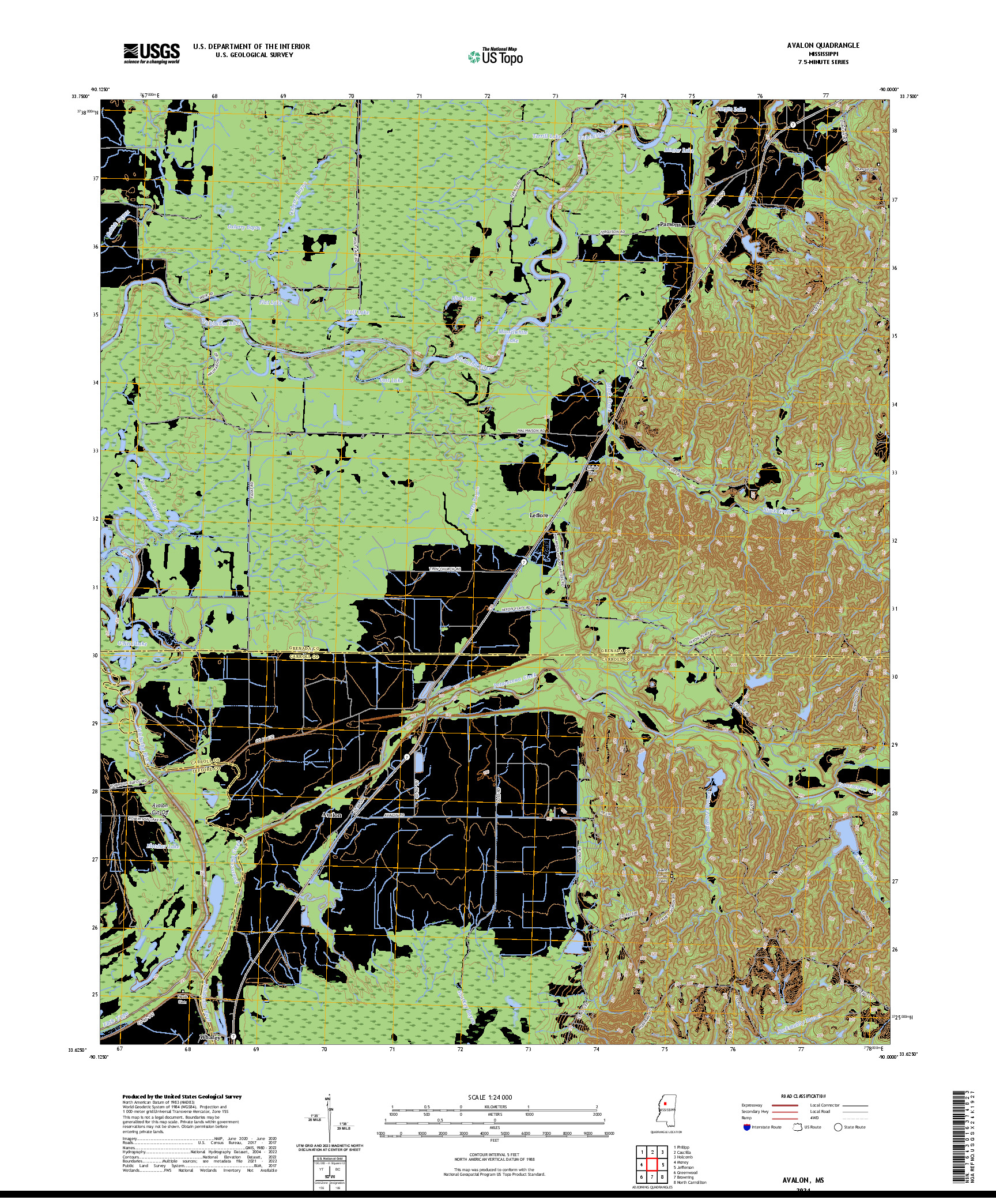 US TOPO 7.5-MINUTE MAP FOR AVALON, MS