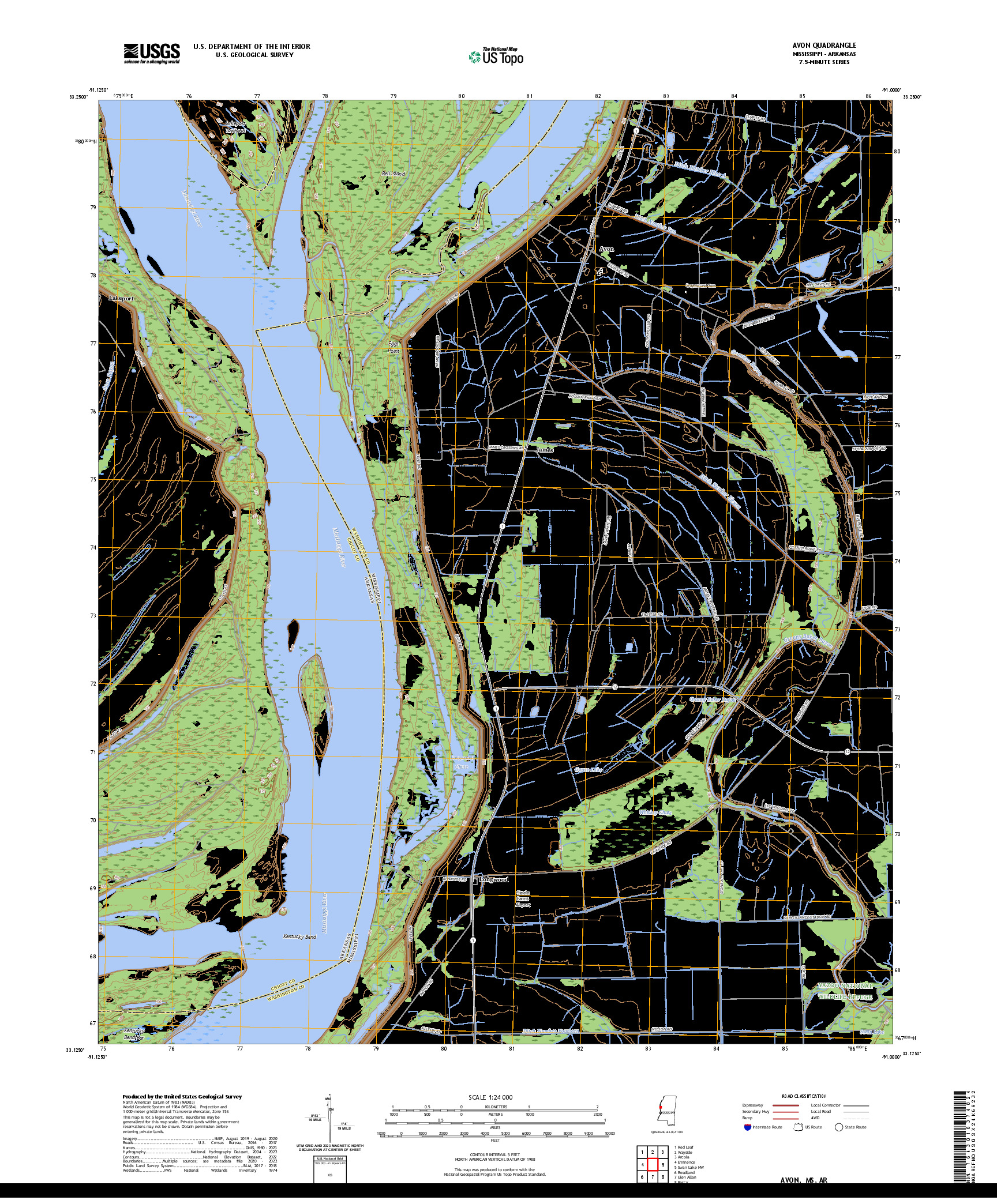 US TOPO 7.5-MINUTE MAP FOR AVON, MS,AR