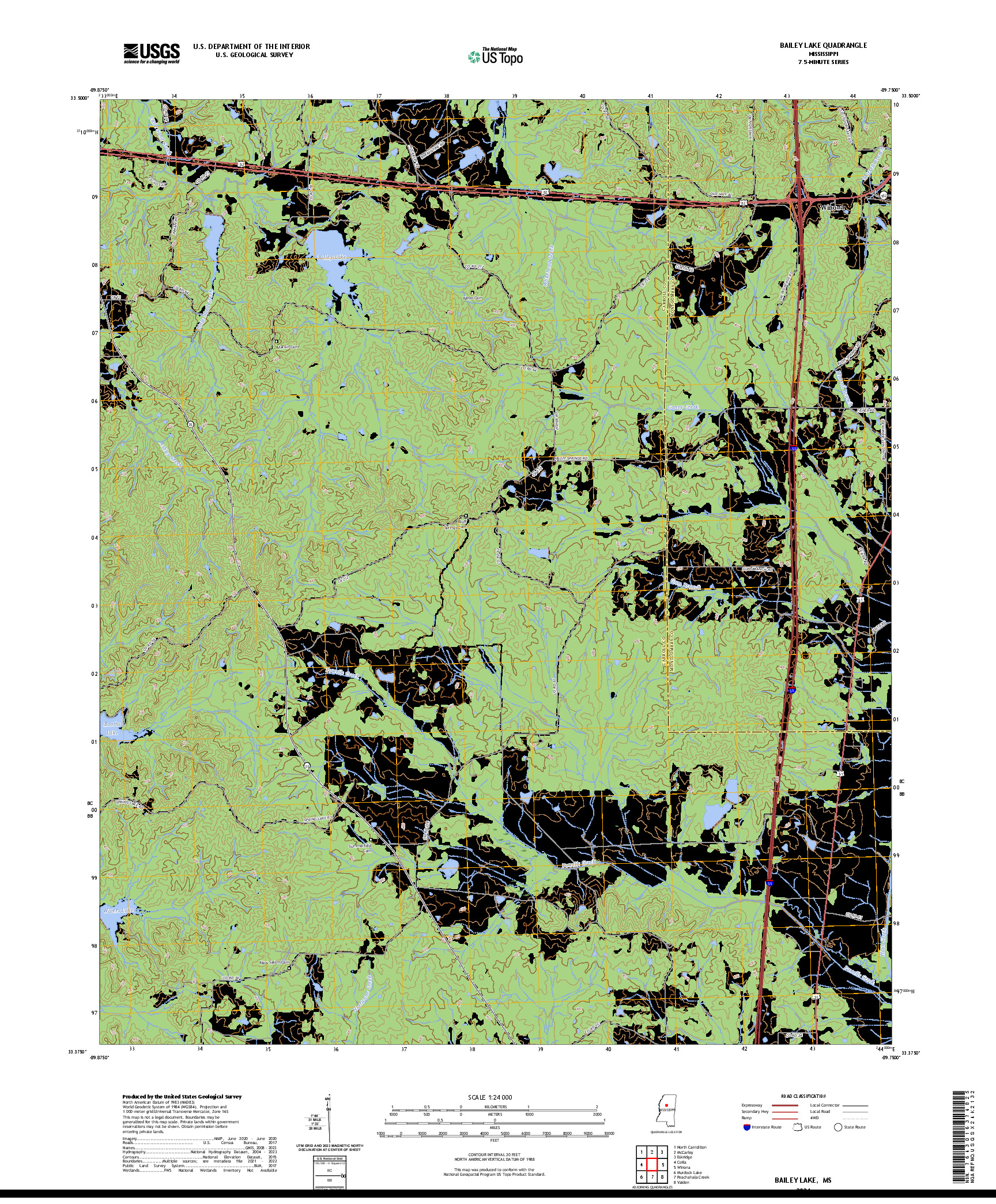 US TOPO 7.5-MINUTE MAP FOR BAILEY LAKE, MS