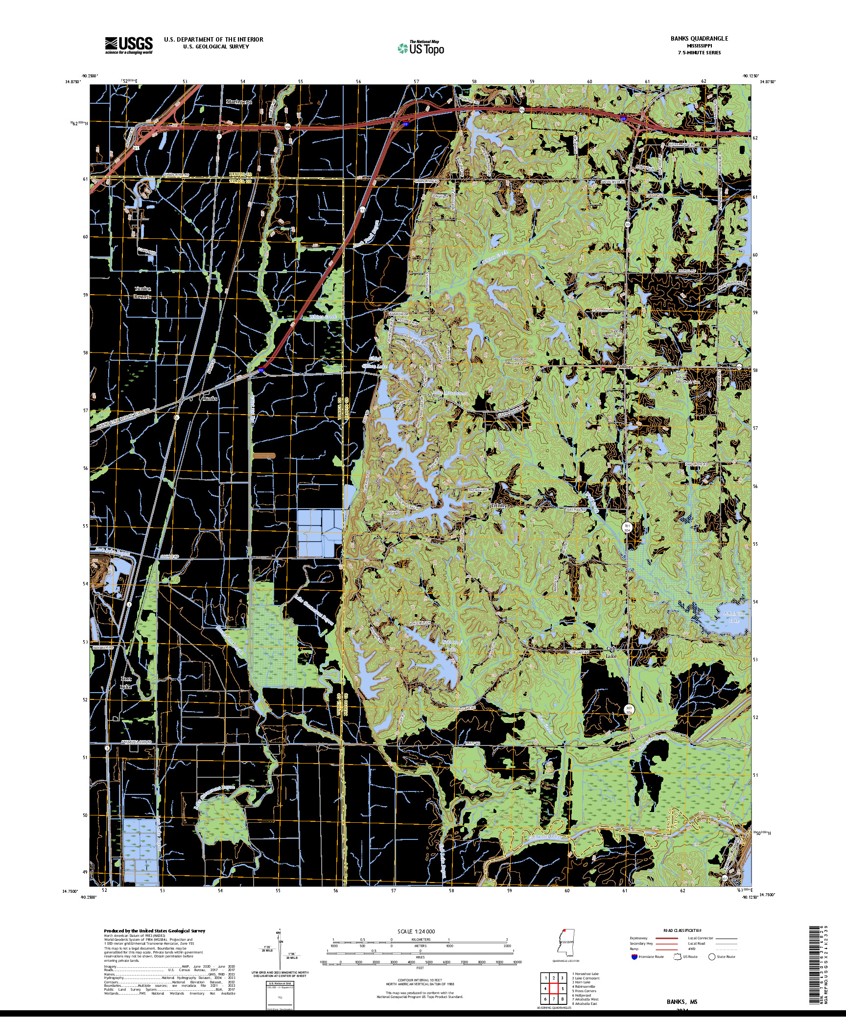 US TOPO 7.5-MINUTE MAP FOR BANKS, MS