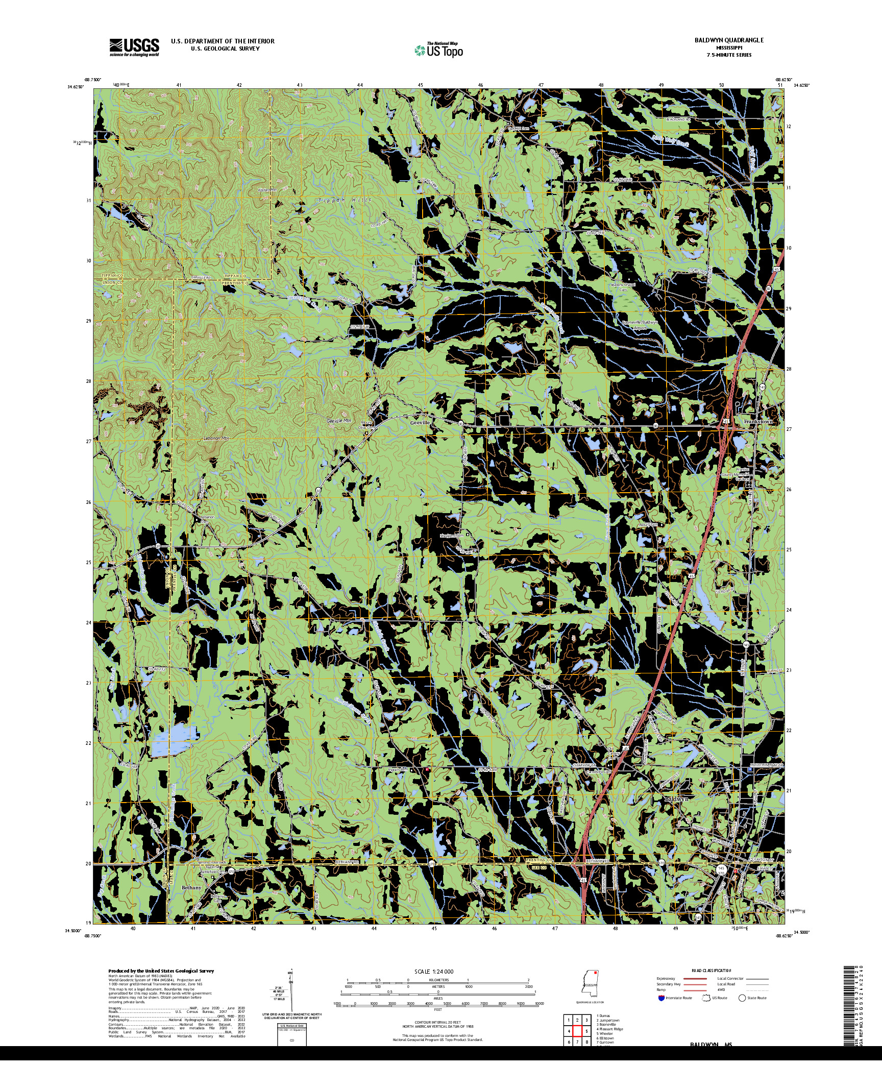 US TOPO 7.5-MINUTE MAP FOR BALDWYN, MS