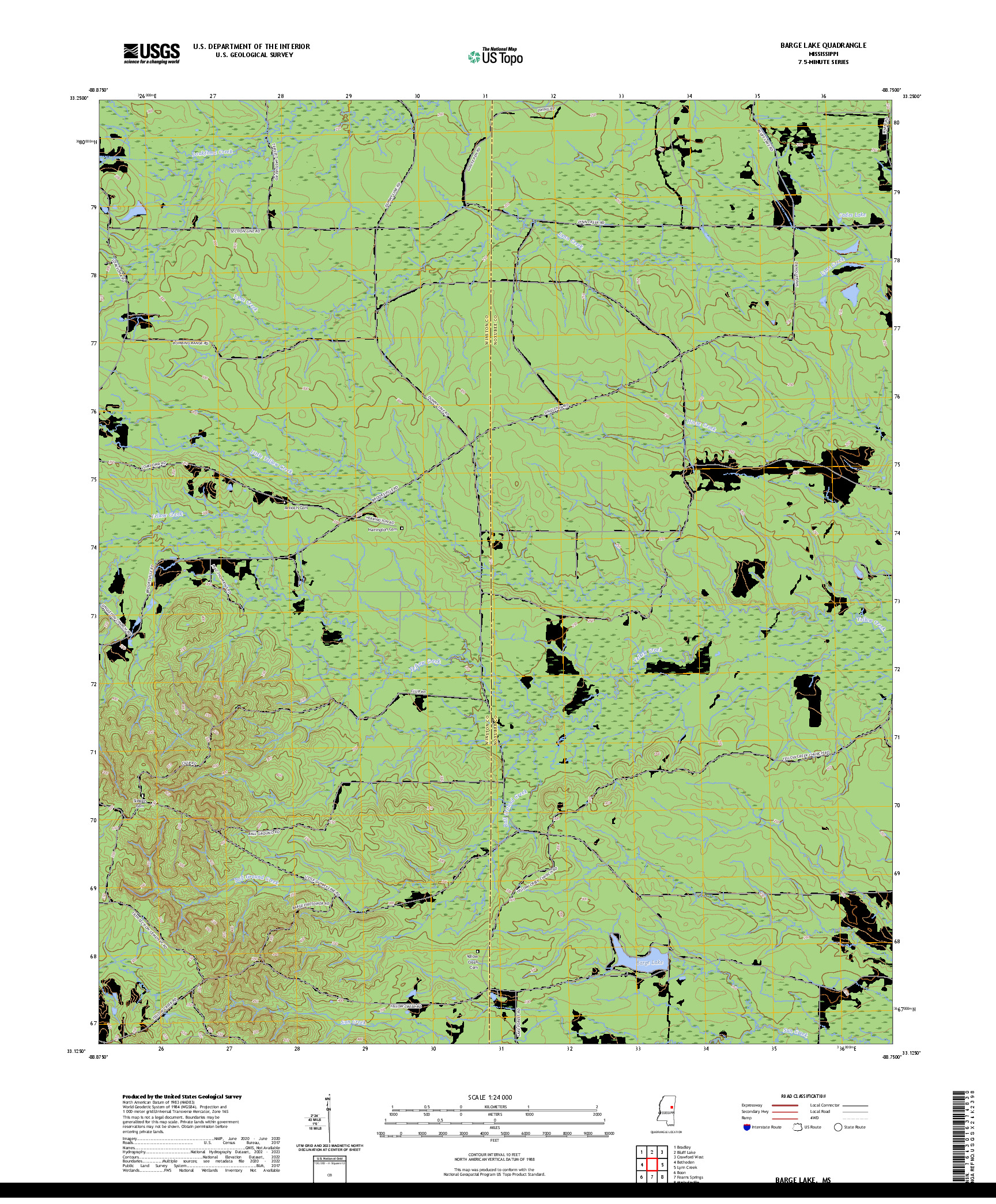 US TOPO 7.5-MINUTE MAP FOR BARGE LAKE, MS