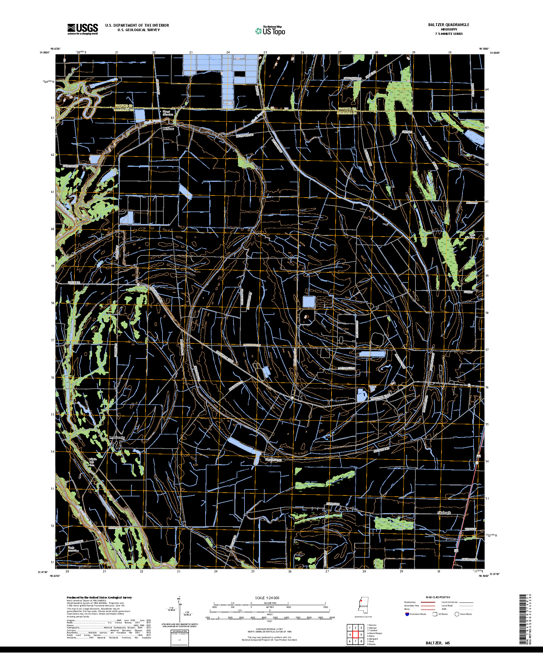 US TOPO 7.5-MINUTE MAP FOR BALTZER, MS