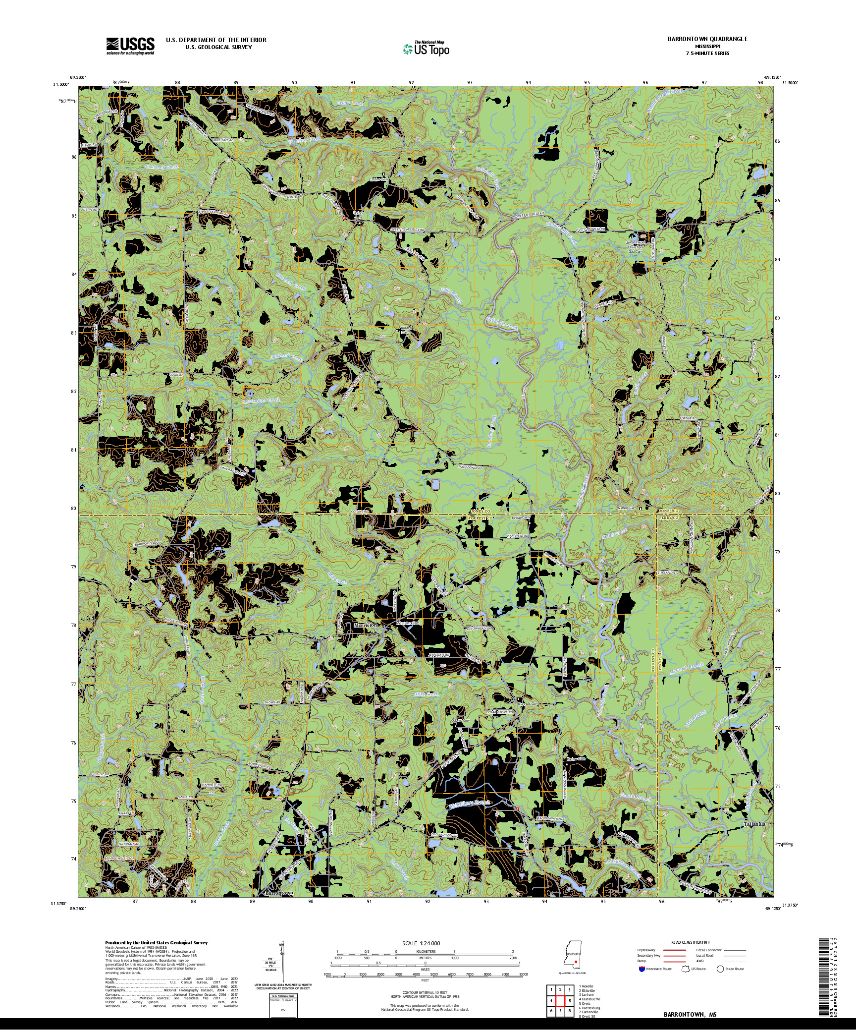 US TOPO 7.5-MINUTE MAP FOR BARRONTOWN, MS