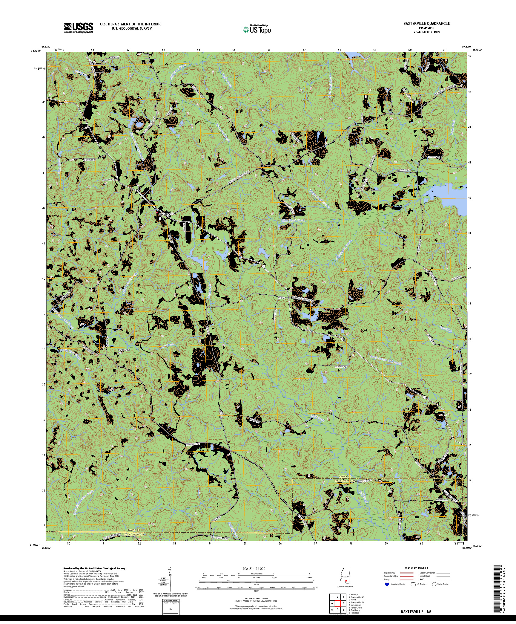 US TOPO 7.5-MINUTE MAP FOR BAXTERVILLE, MS