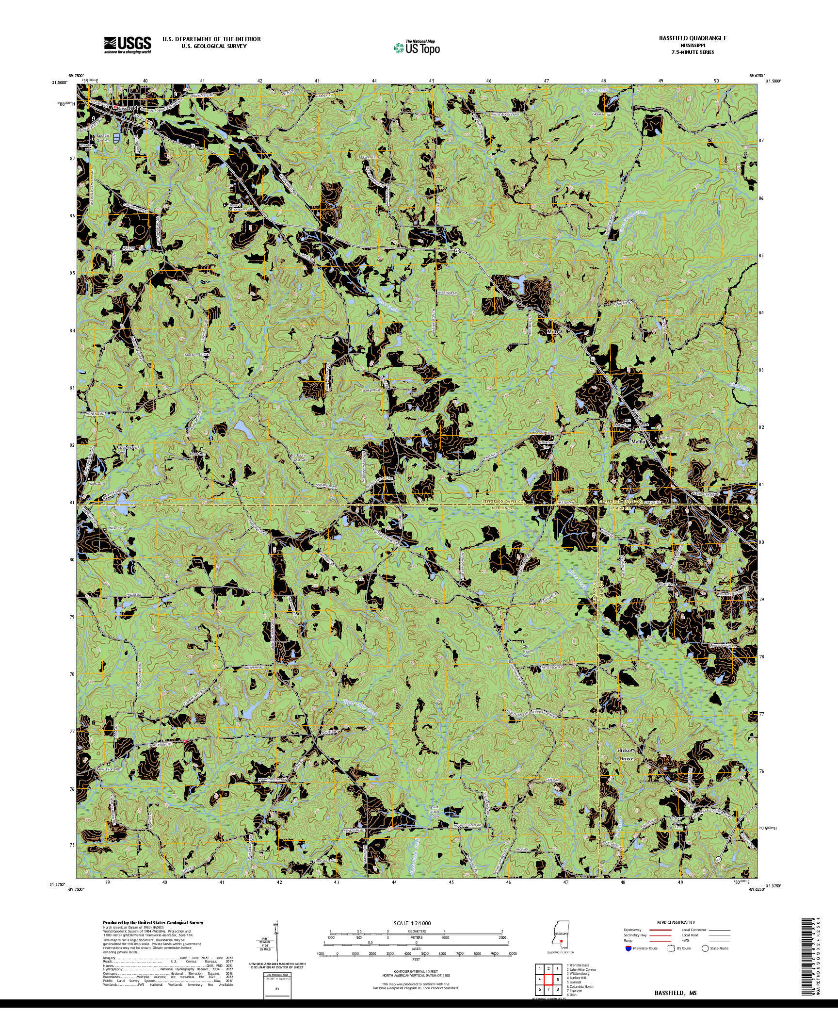 US TOPO 7.5-MINUTE MAP FOR BASSFIELD, MS