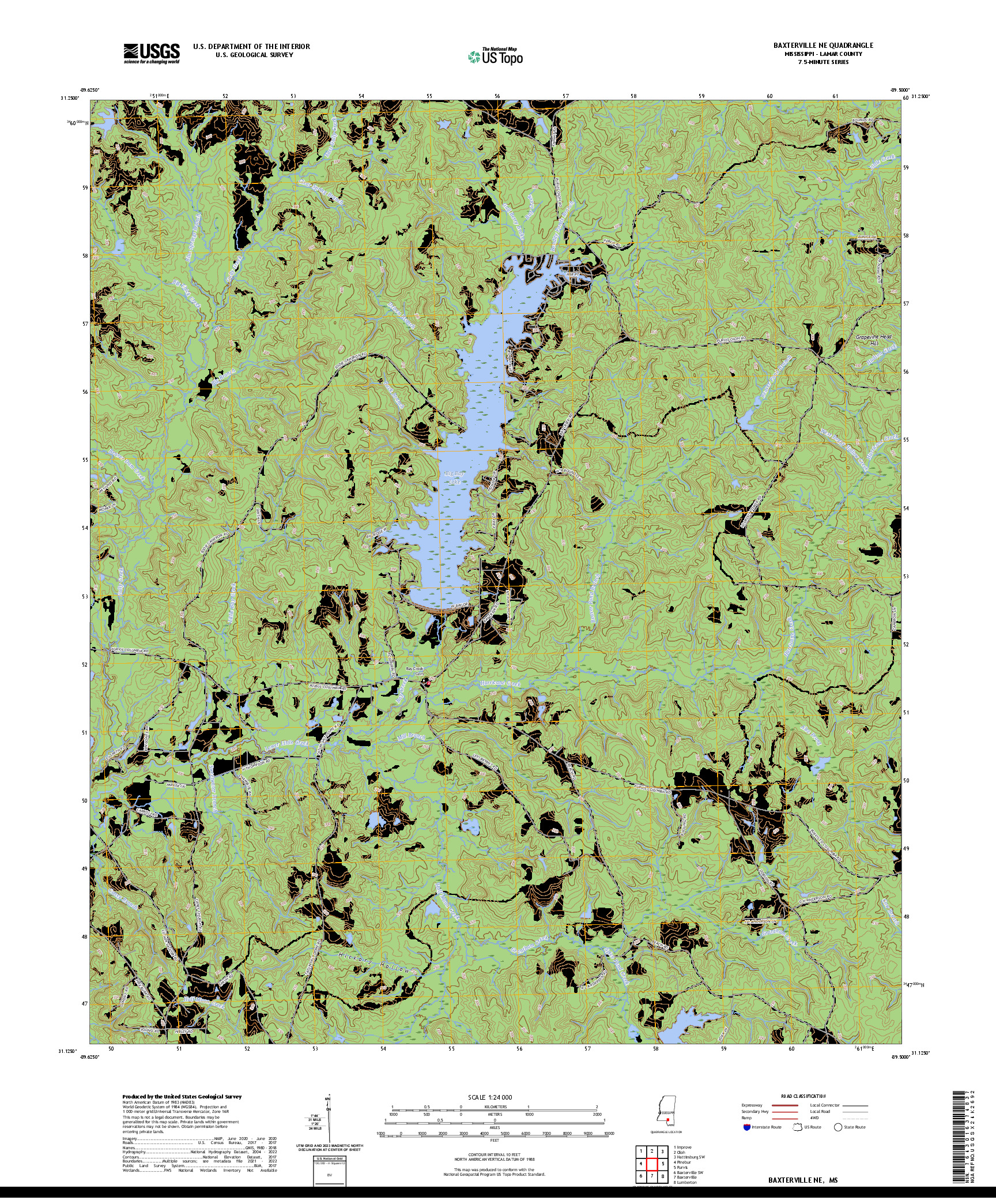 US TOPO 7.5-MINUTE MAP FOR BAXTERVILLE NE, MS