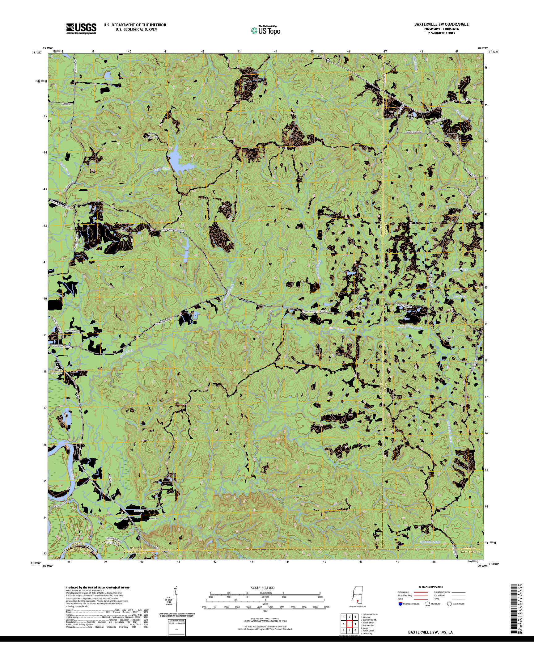 US TOPO 7.5-MINUTE MAP FOR BAXTERVILLE SW, MS,LA