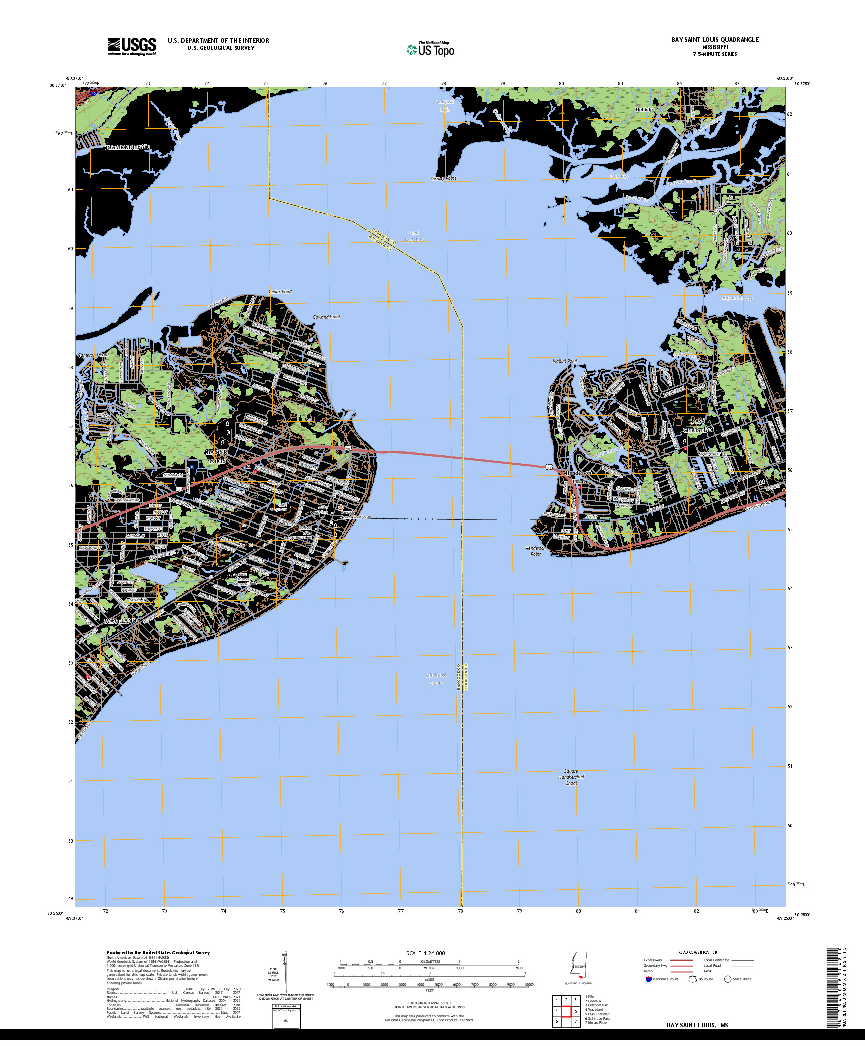 US TOPO 7.5-MINUTE MAP FOR BAY SAINT LOUIS, MS