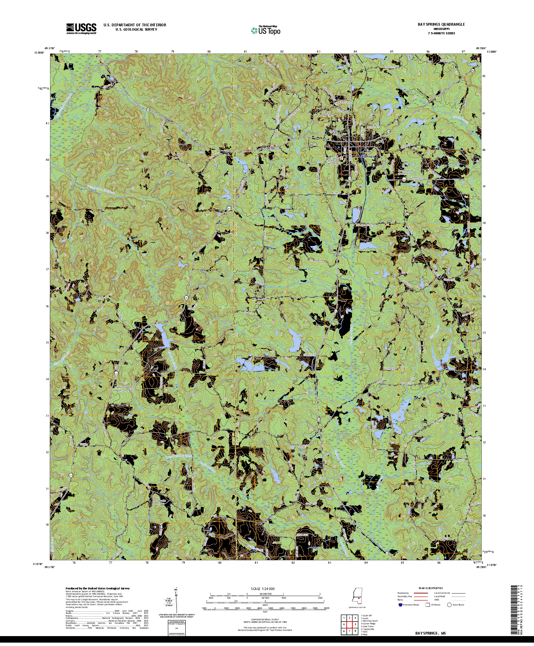 US TOPO 7.5-MINUTE MAP FOR BAY SPRINGS, MS