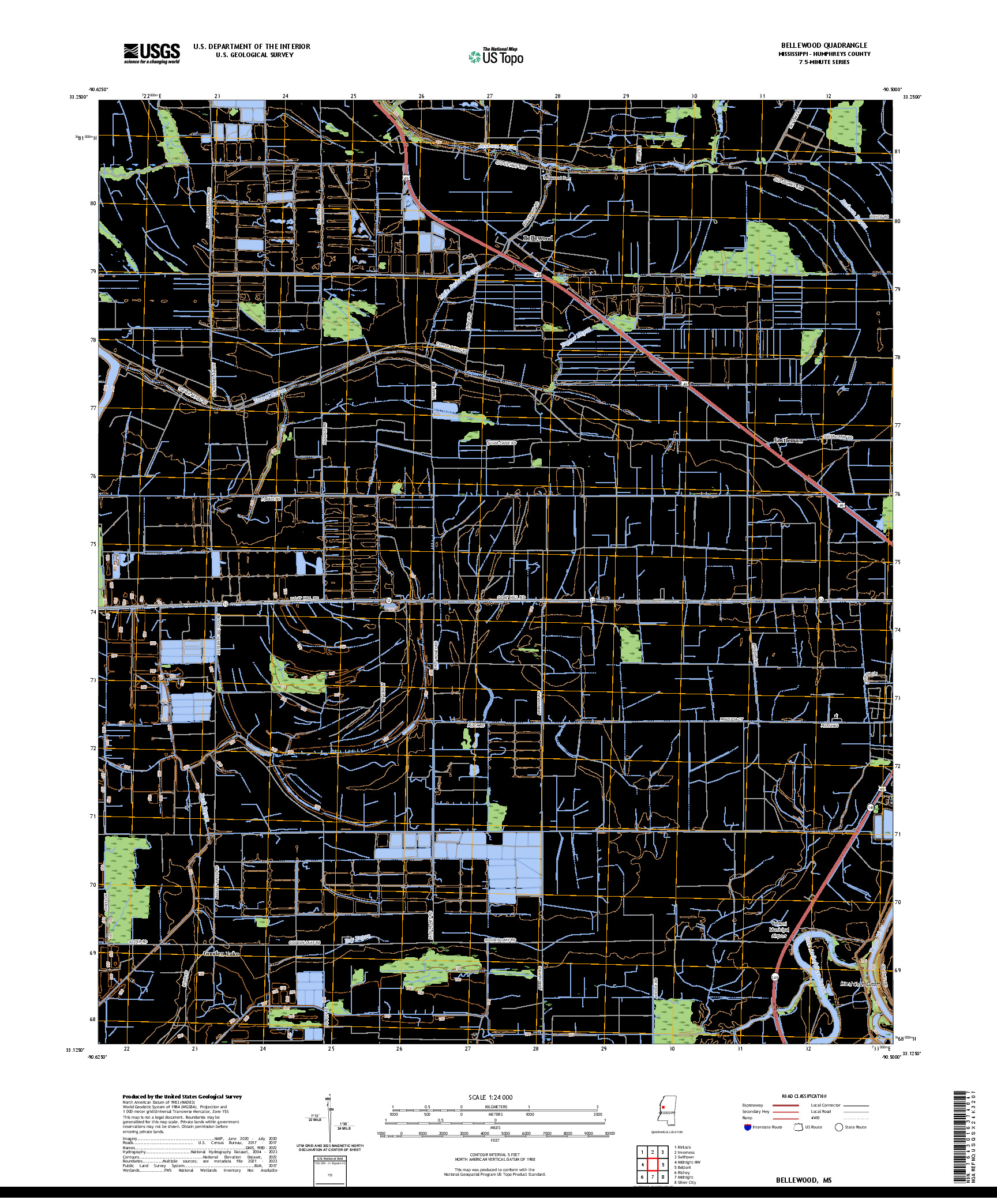 US TOPO 7.5-MINUTE MAP FOR BELLEWOOD, MS