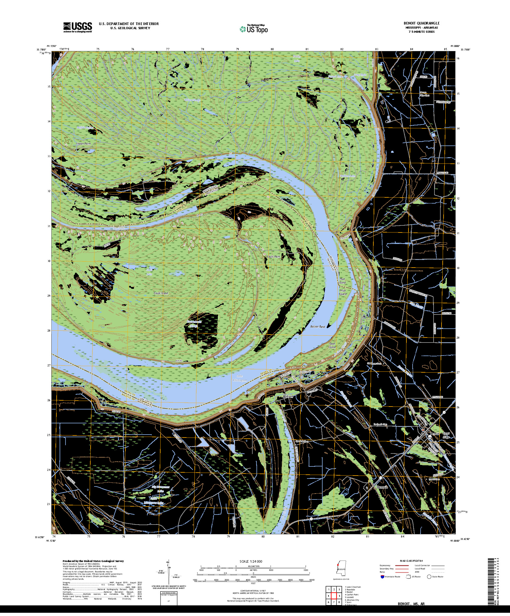 US TOPO 7.5-MINUTE MAP FOR BENOIT, MS,AR