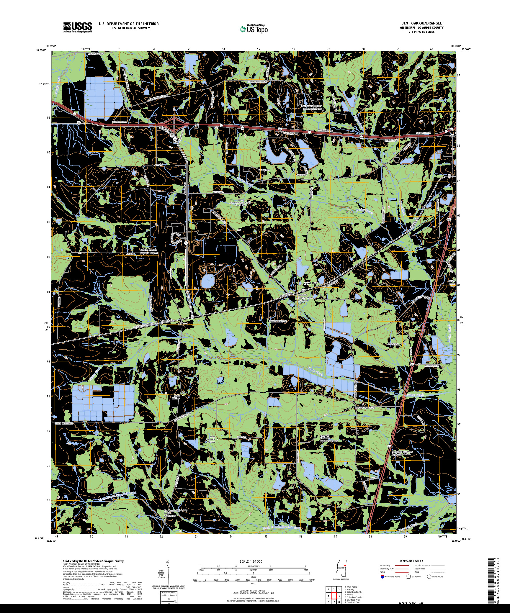 US TOPO 7.5-MINUTE MAP FOR BENT OAK, MS