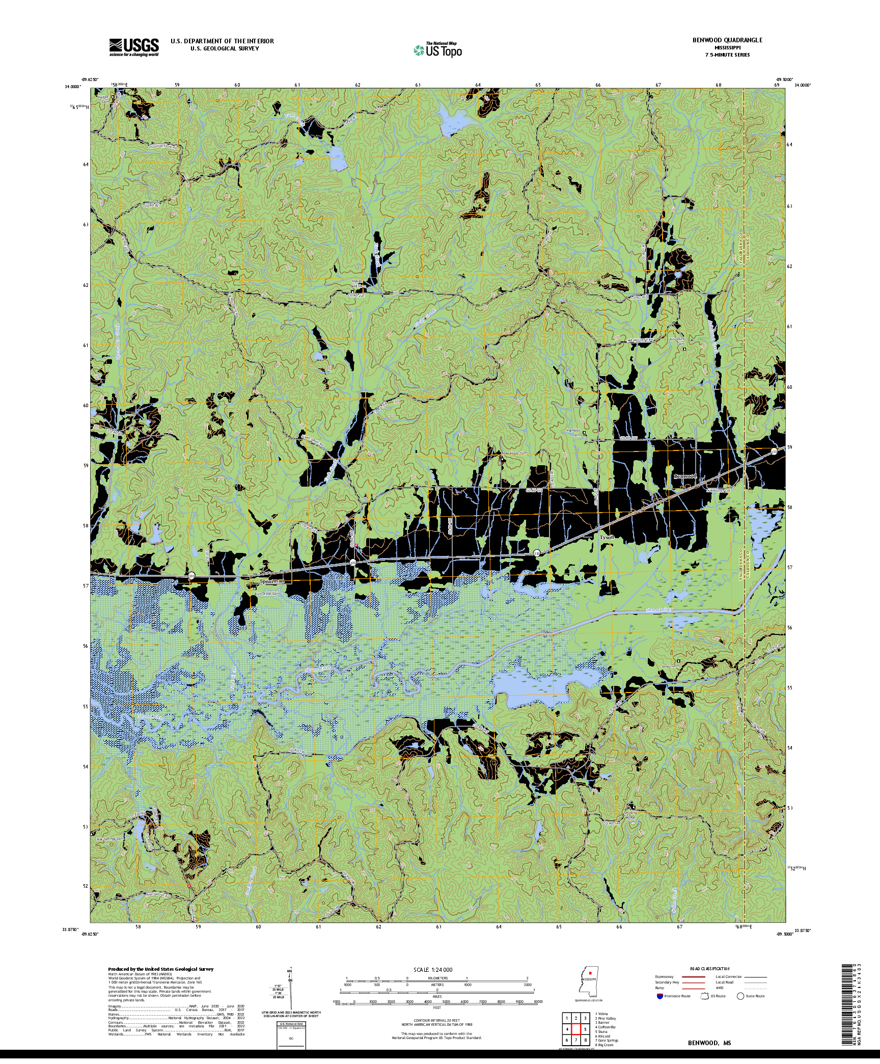 US TOPO 7.5-MINUTE MAP FOR BENWOOD, MS