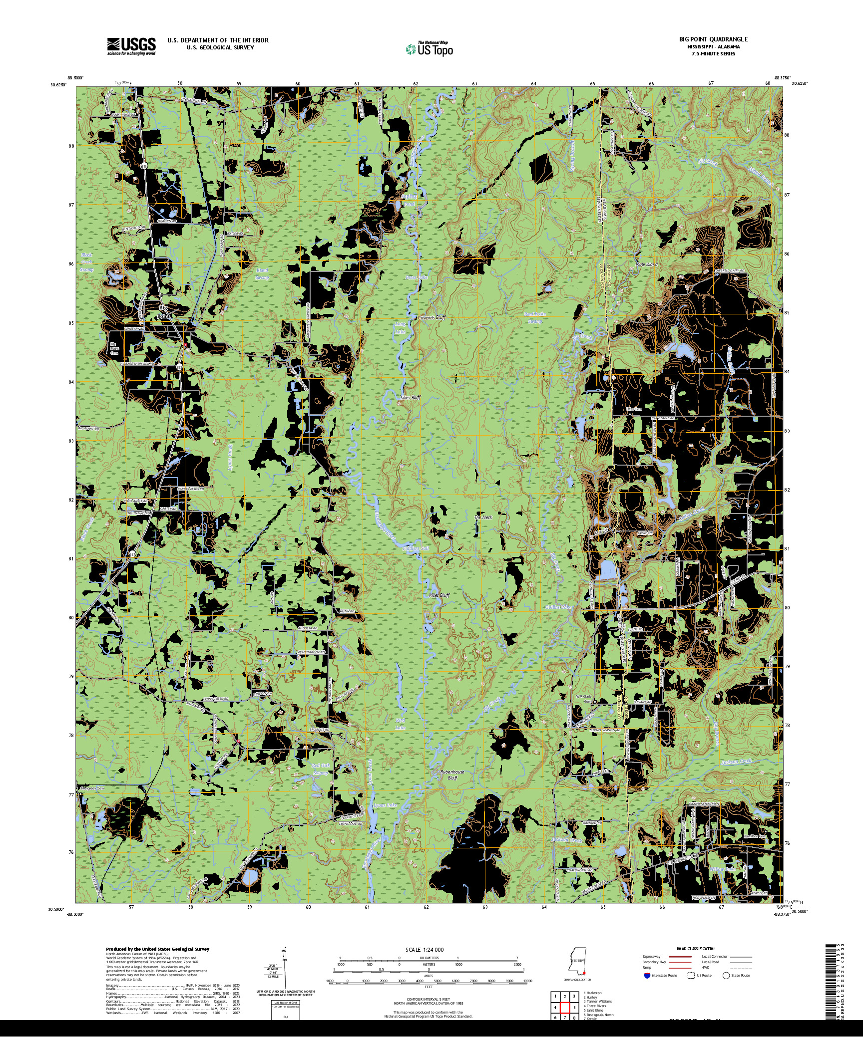 US TOPO 7.5-MINUTE MAP FOR BIG POINT, MS,AL