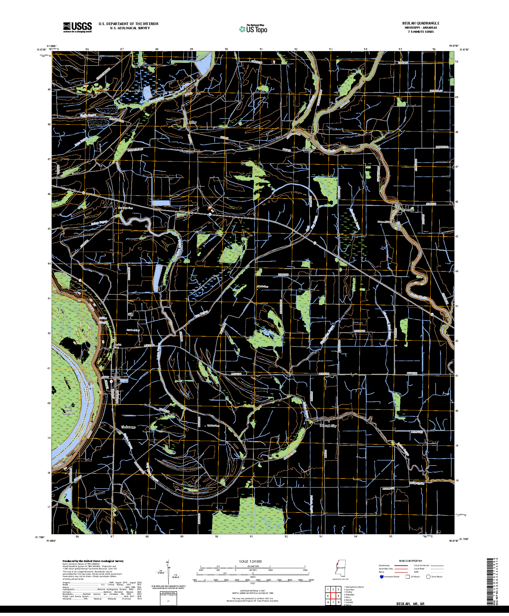 US TOPO 7.5-MINUTE MAP FOR BEULAH, MS,AR