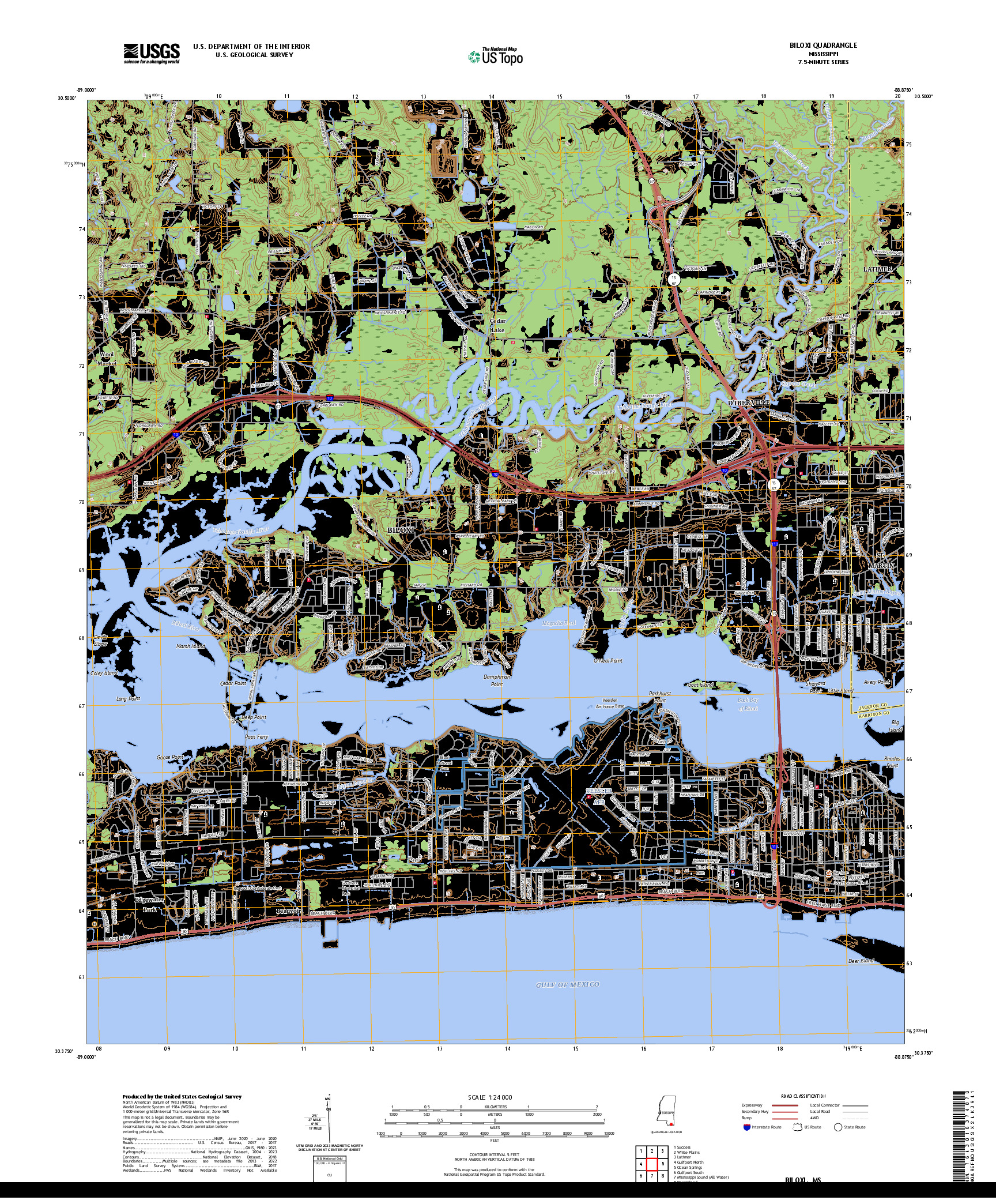 US TOPO 7.5-MINUTE MAP FOR BILOXI, MS