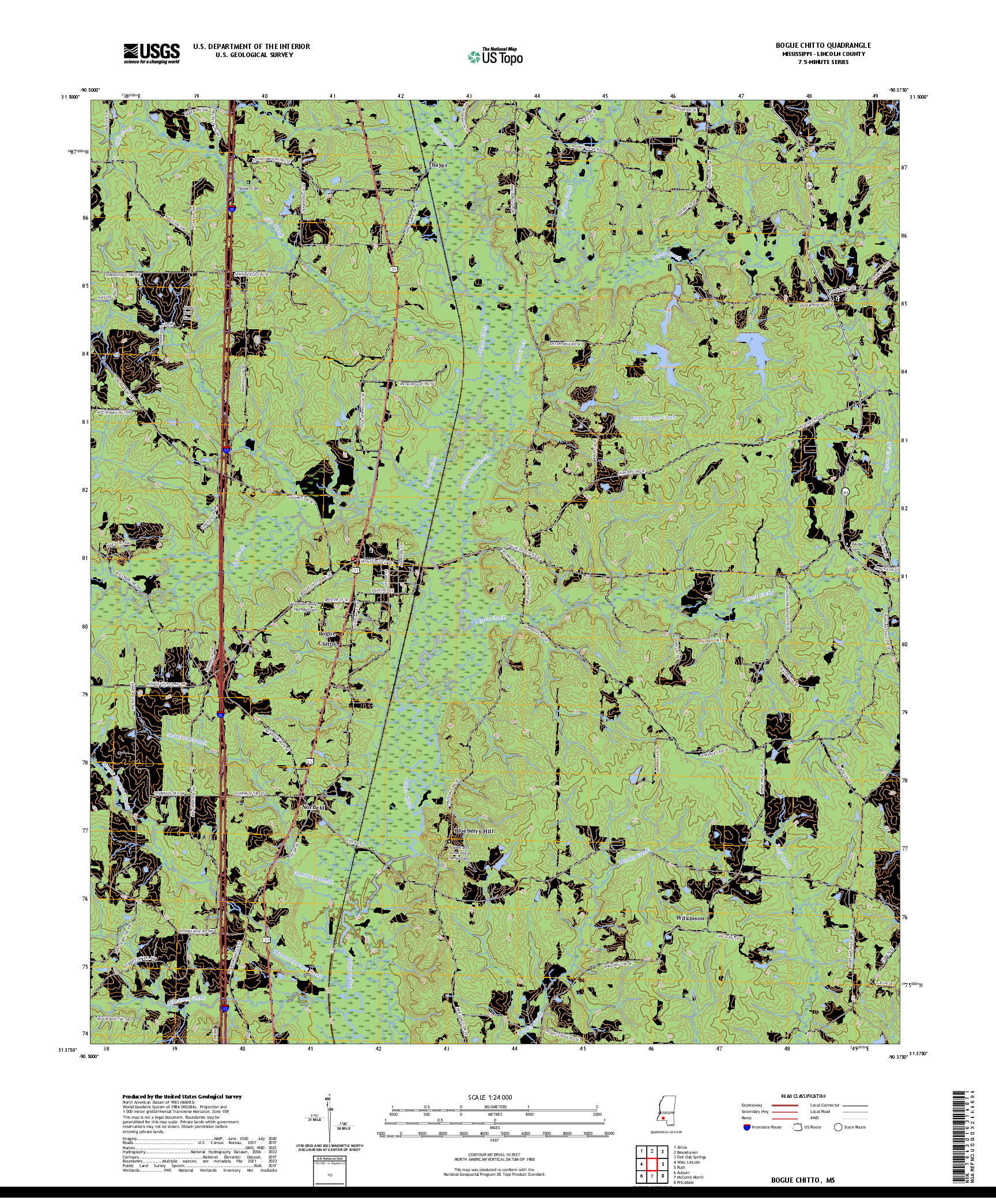 US TOPO 7.5-MINUTE MAP FOR BOGUE CHITTO, MS