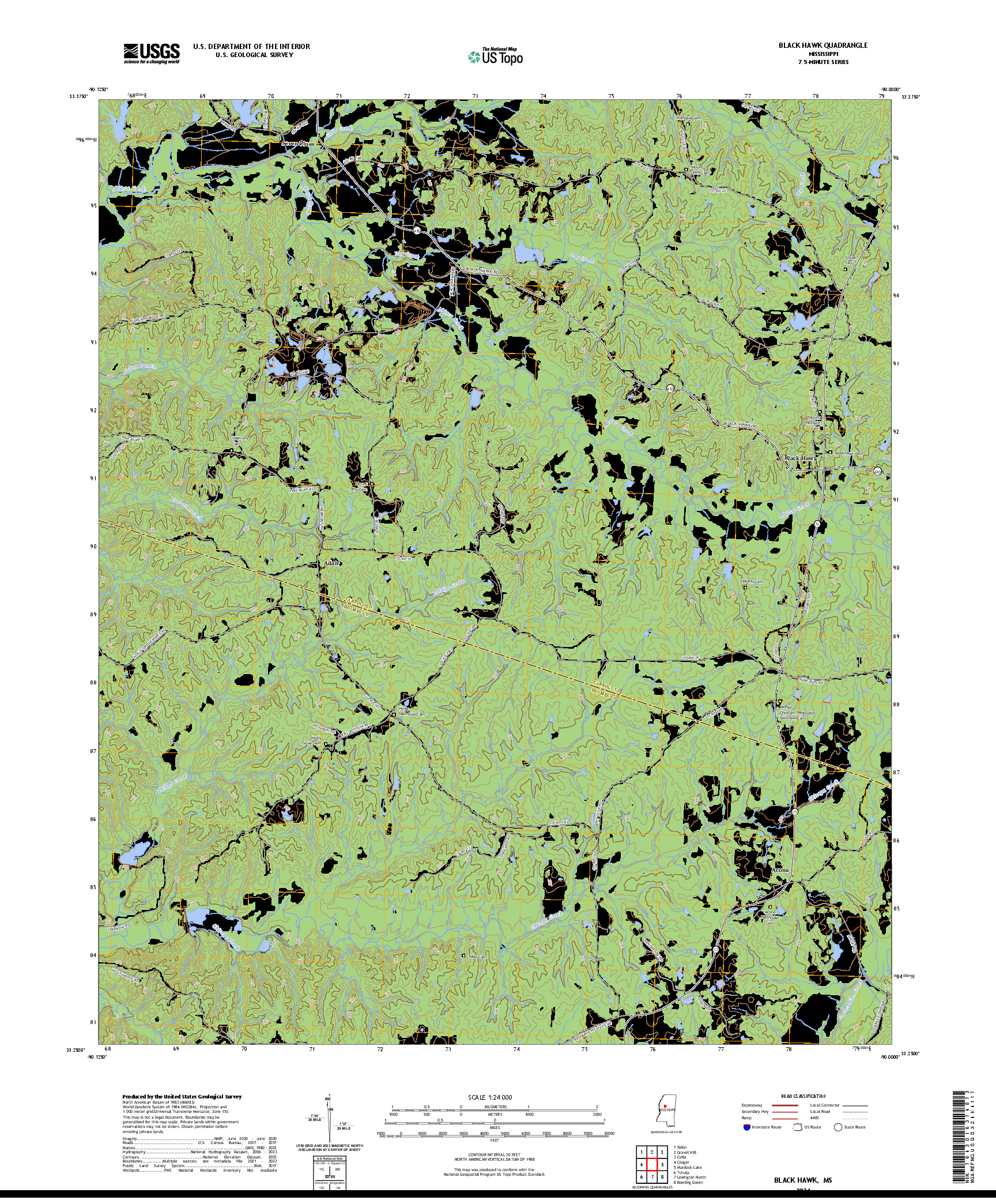 US TOPO 7.5-MINUTE MAP FOR BLACK HAWK, MS